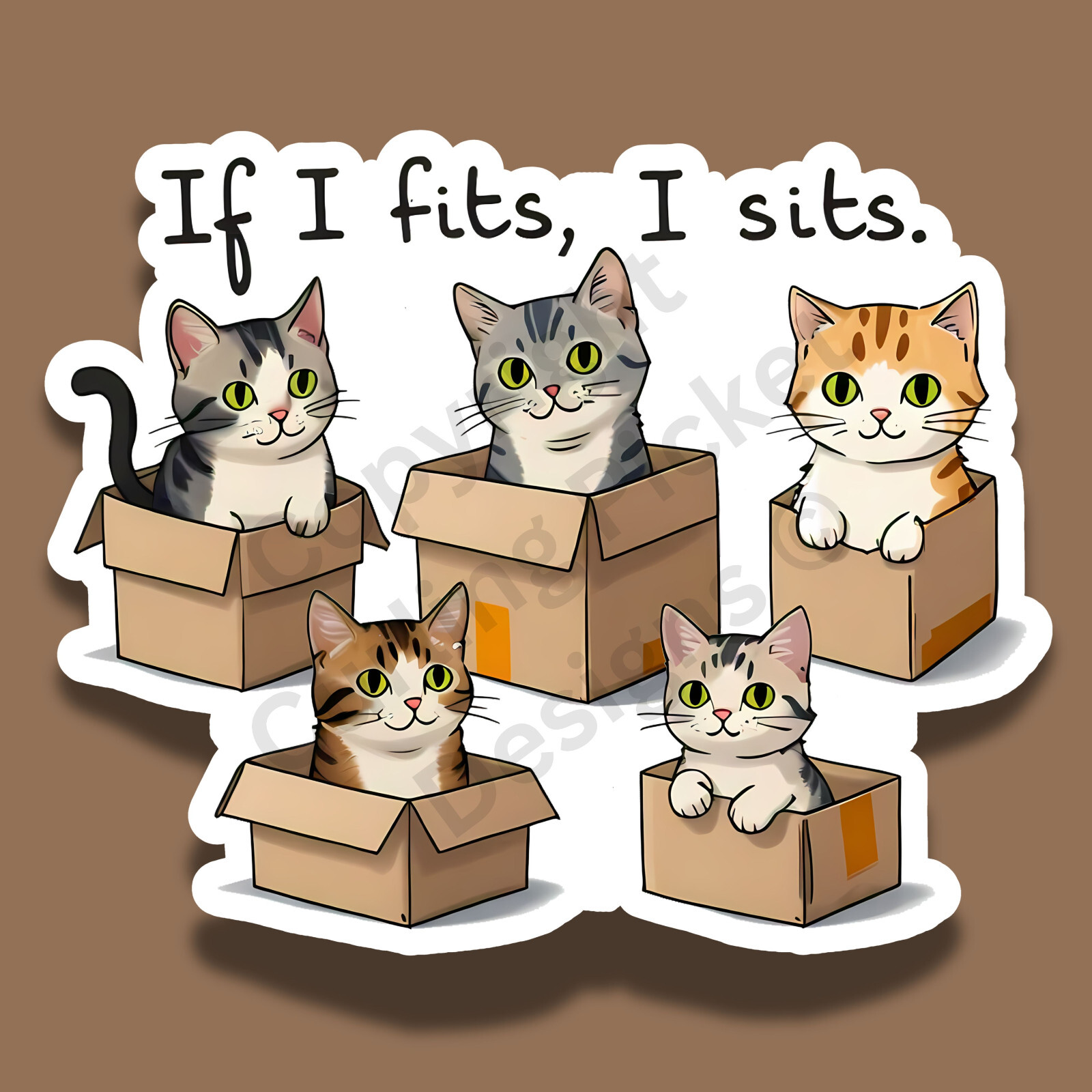 If I Fits I Sits Cats in Boxes Cute Funny 3" Vinyl Sticker