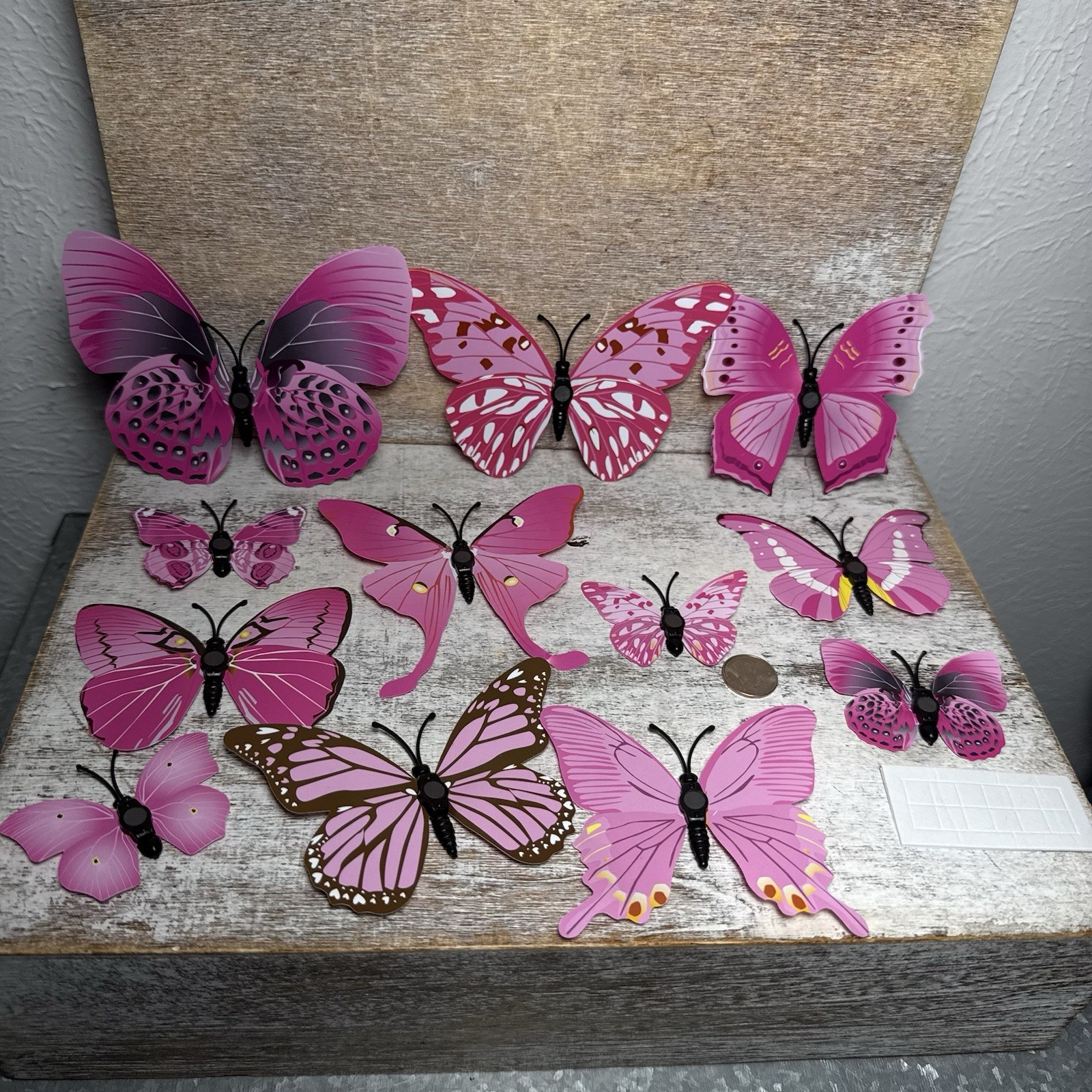 Lot of 12 3D Realistic Butterfly Wall Stickers Different Sizes, Shapes PINK New