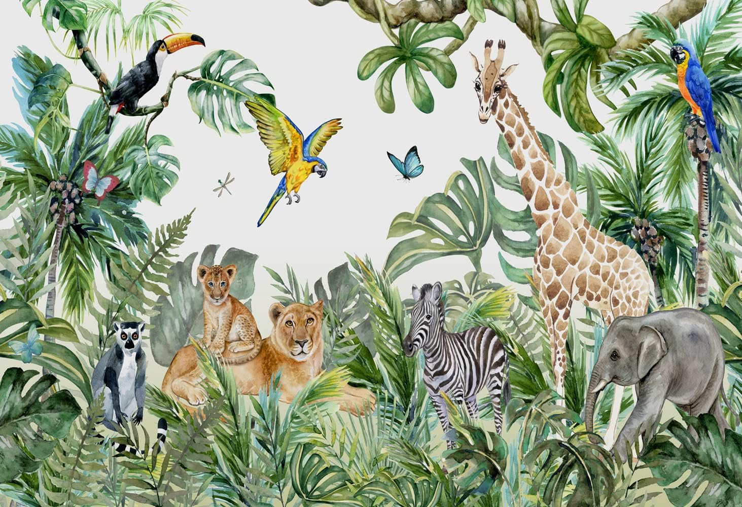 Jungle Safari Animal Wallpaper Mural for Kids Room Nursery Decor