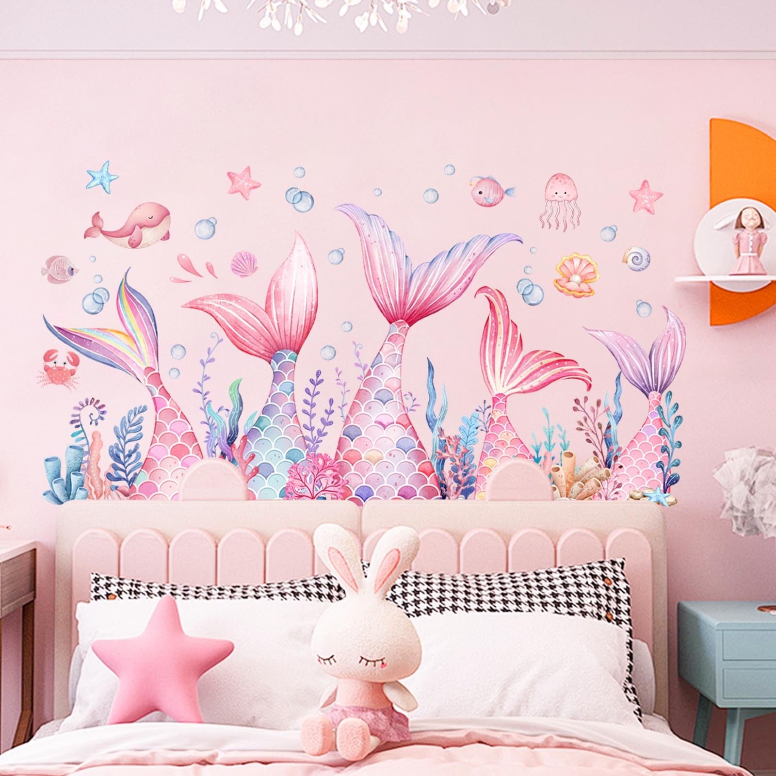 sunoyar Mermaid Wall Stickers for Girls, Pink | Peel and Stick Mermaid Wall A…