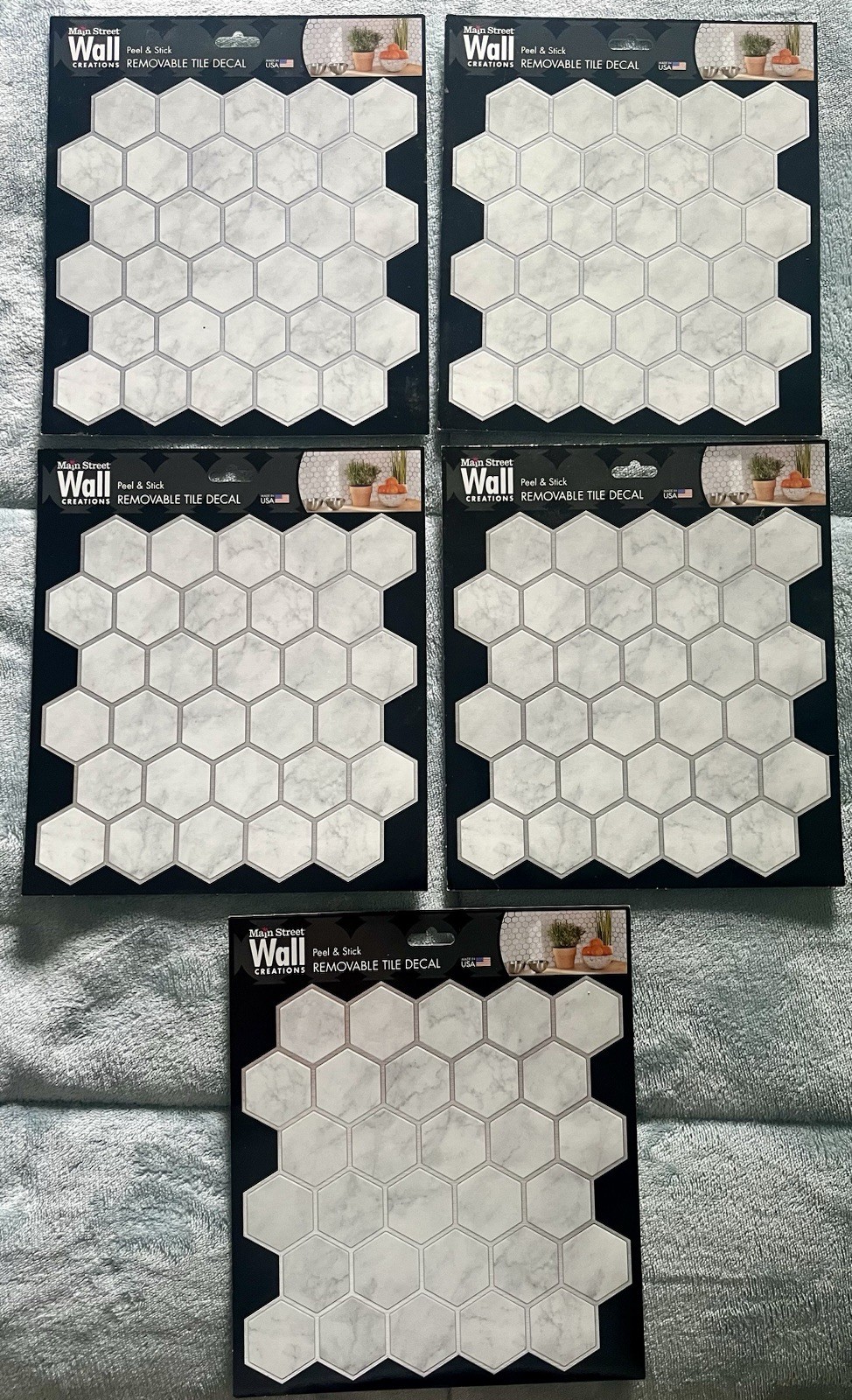 Marble hexagon Main Street Peel and Stick Tile Decals – Lot of 5