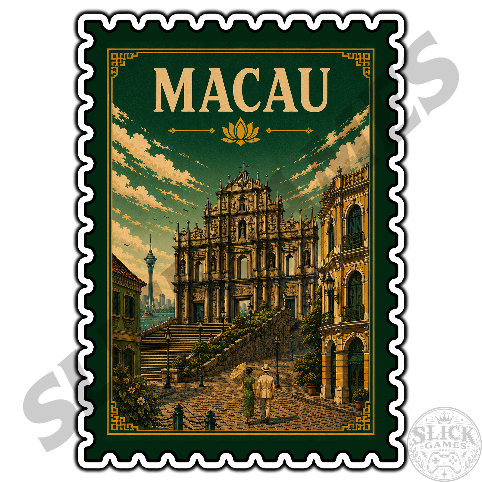 Macau China Travel Postage Stamp Sticker #1 Waterproof Vinyl Decal Die-Cut