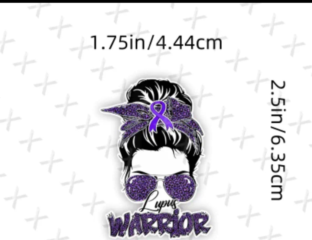 Small Messy Bun Lupus Warrior Purple Ribbon Sticker Free Shipping 3×3 In