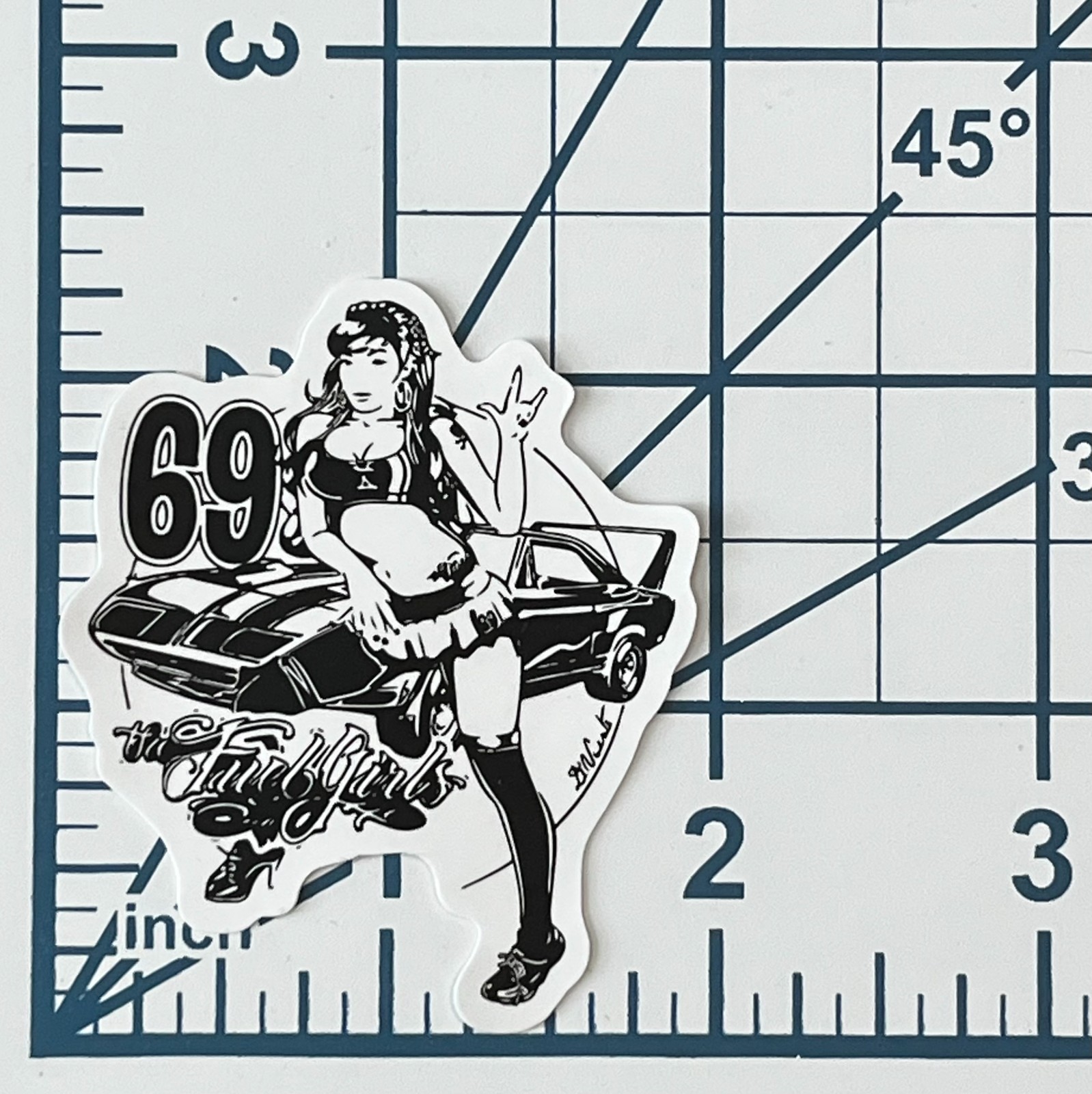 Pinup Girl Vinyl Sticker 69 Custom Muscle Car Decal Retro Garage Fuel Girls Art