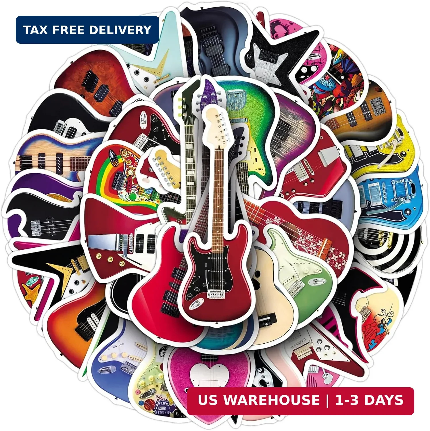 50Pcs Guitar Stickers, Cool Electric Guitar Bass Stickers for Kids Teens Adults,