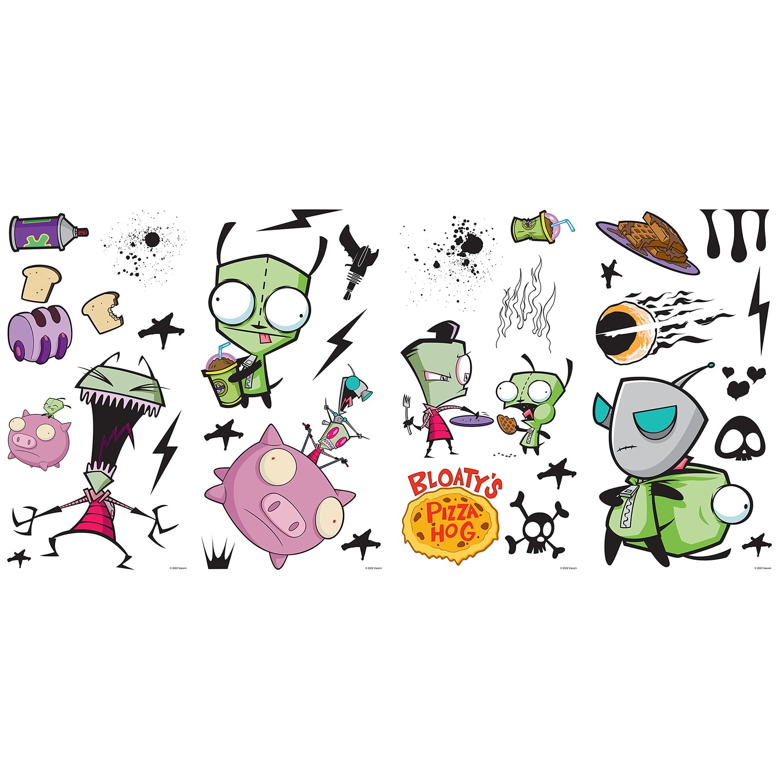 Invader Zim Peel and Stick Wall Decals, Vinyl, Green, Red, Yellow, Black, Rem…
