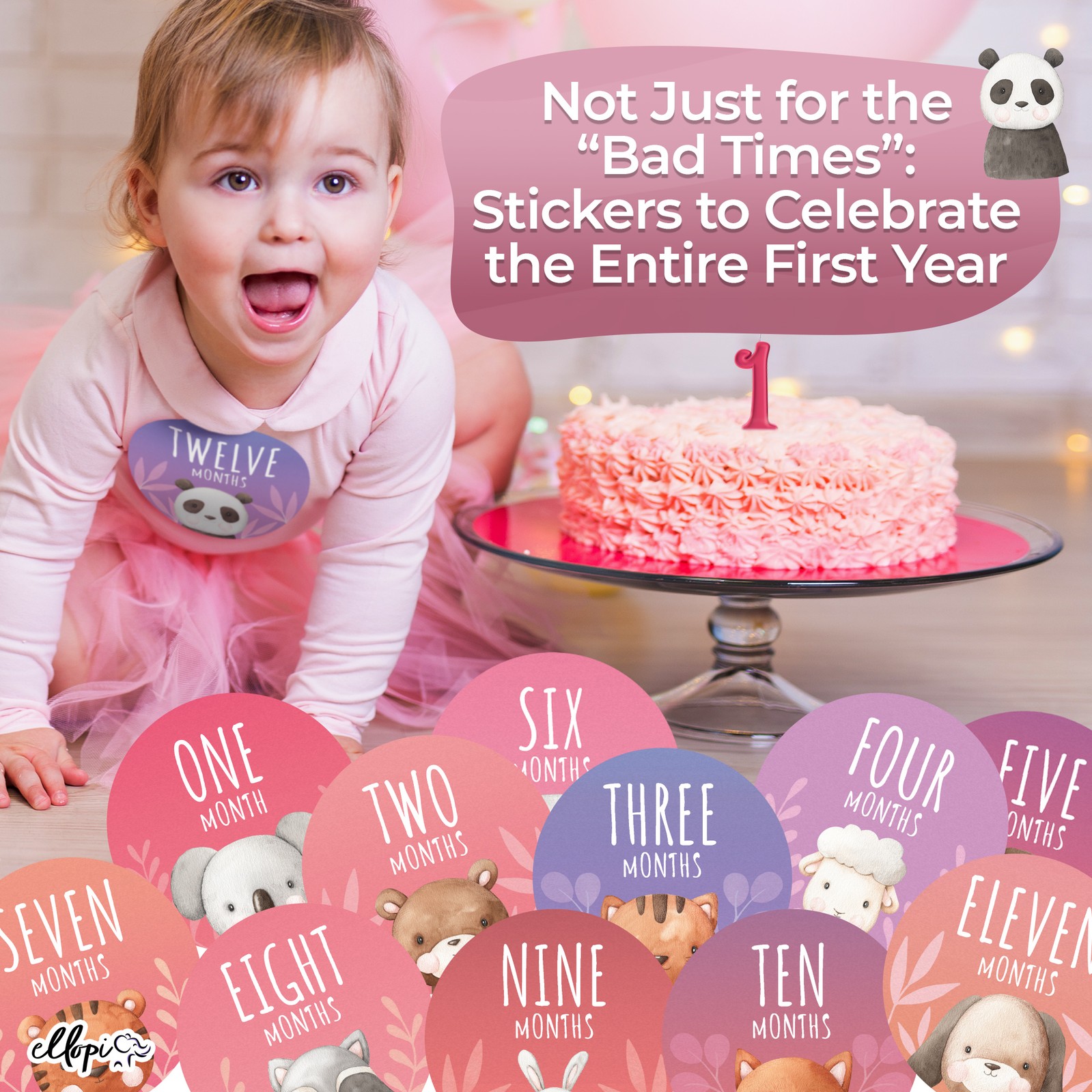 Ellopi 4" Funny Baby Girl Milestone Photo Prop Stickers, 30 Pack