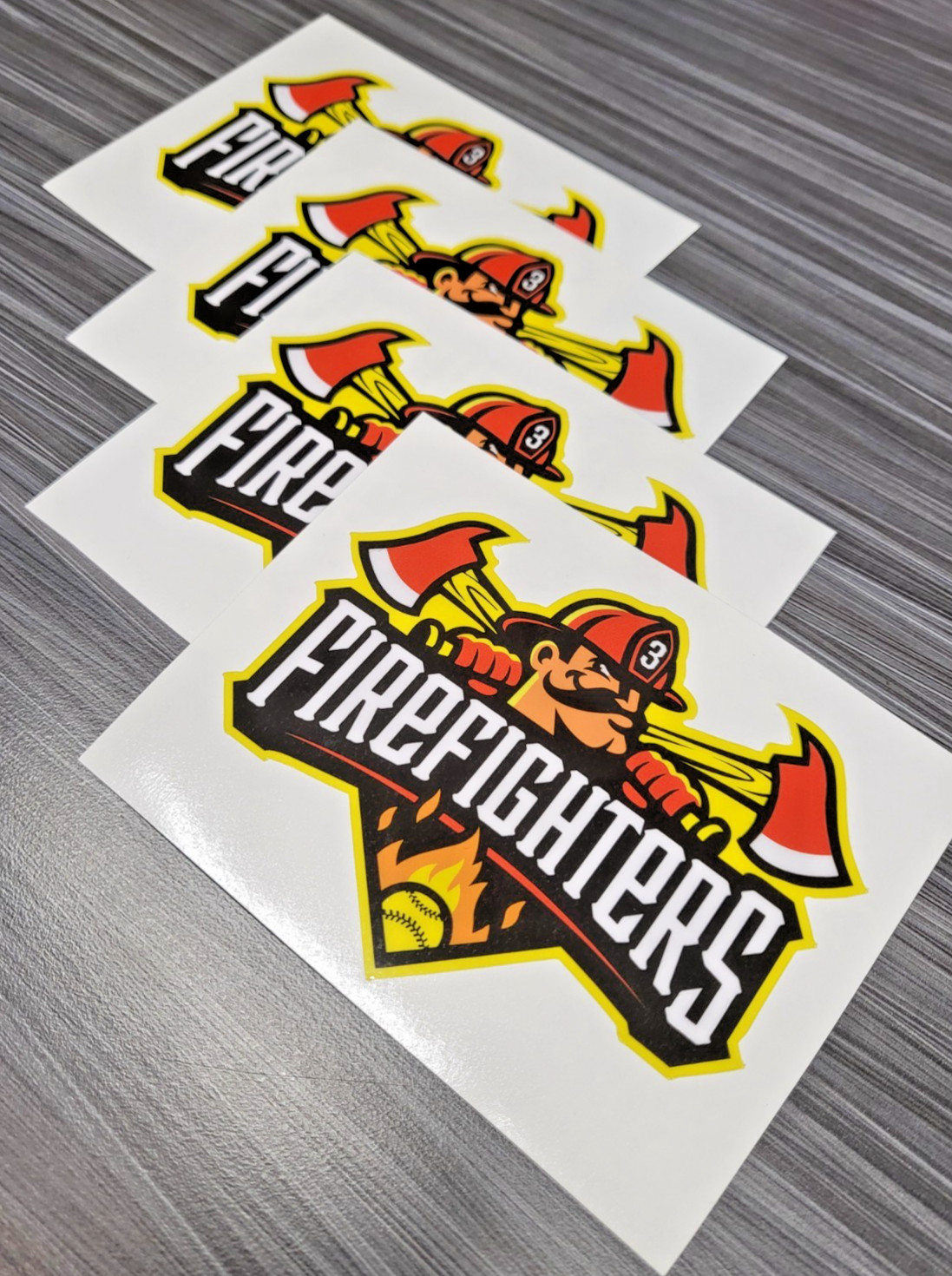 LAMINATED FIREFIGHTERS BANANA BALL STICKER