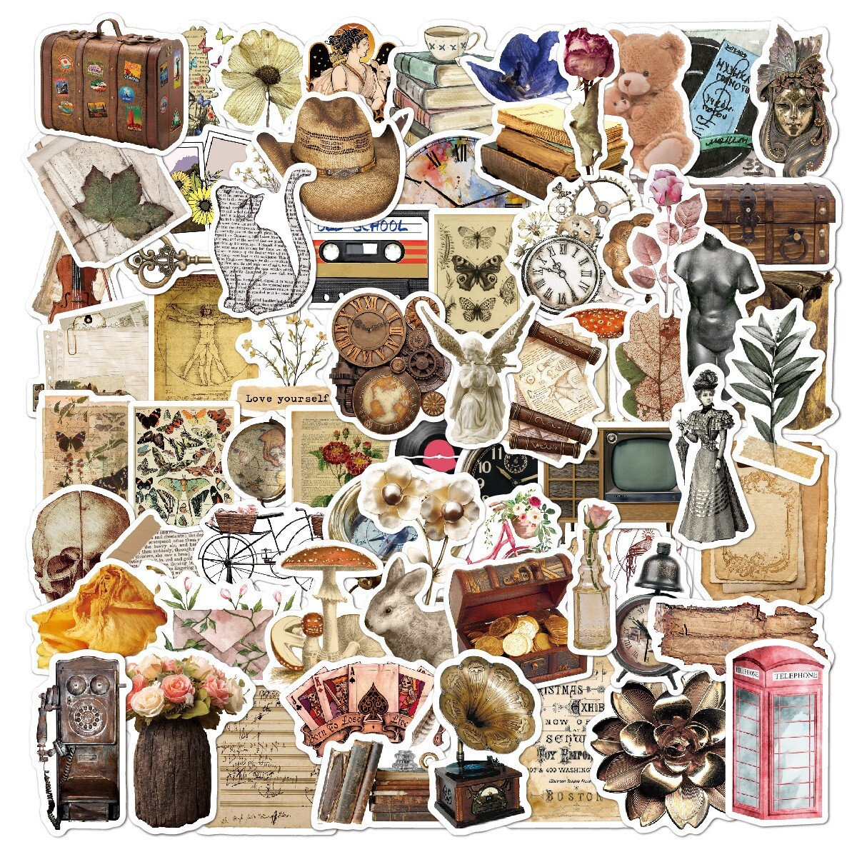 200pcs Retro Cottagecore Vintage STICKER PACK，#70110115