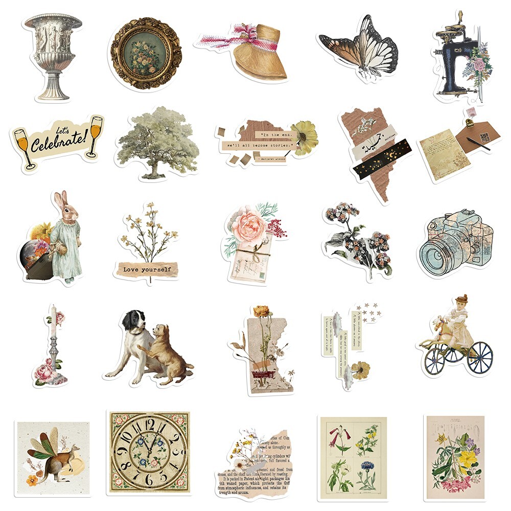 200pcs RETRO COTTAGECORE MAGIC Stickers, Stamps Books Flowers Rainbow,214