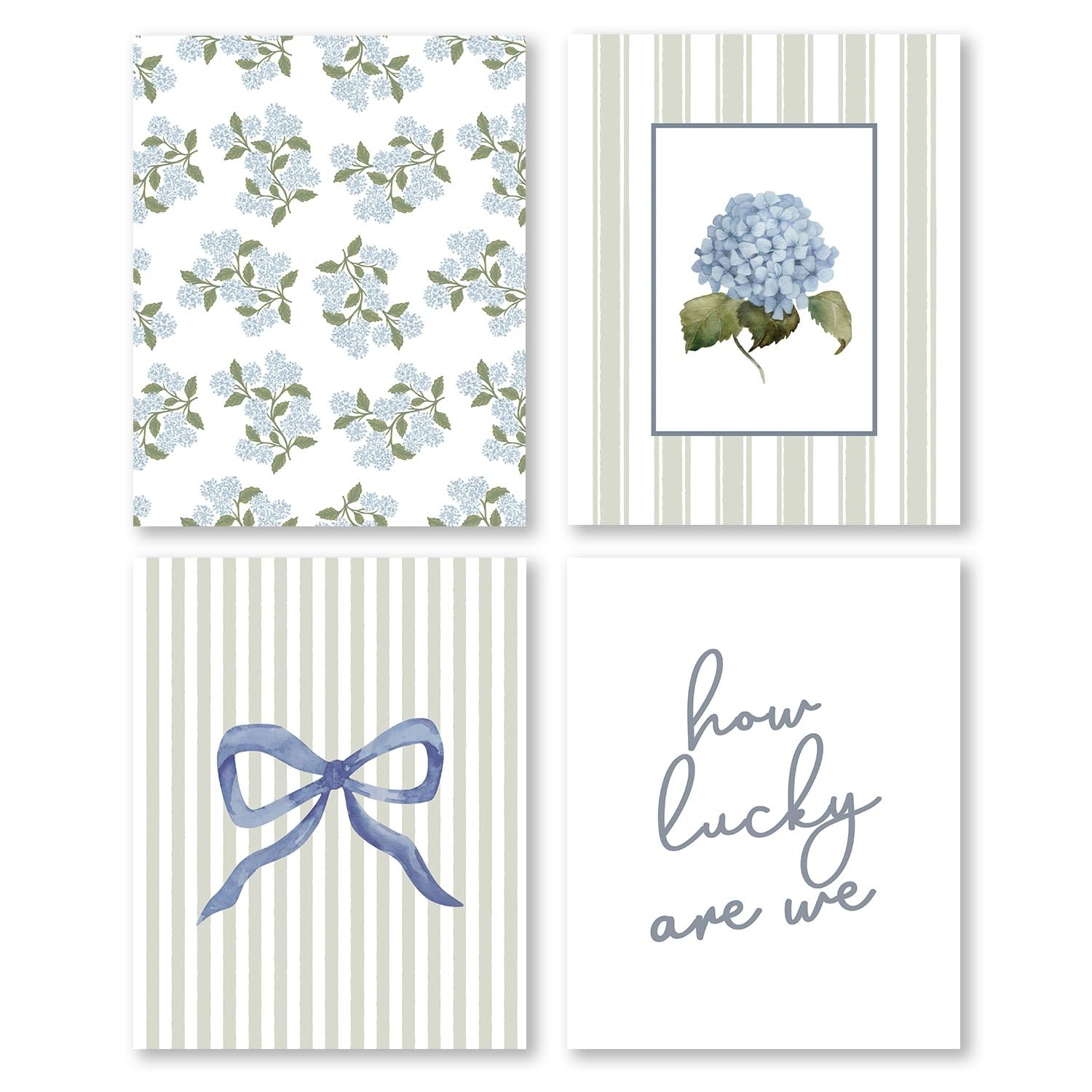 Pleonox Sage Green Preppy Coquette Blue Bow Hydrangea Floral Wall Art Prints …