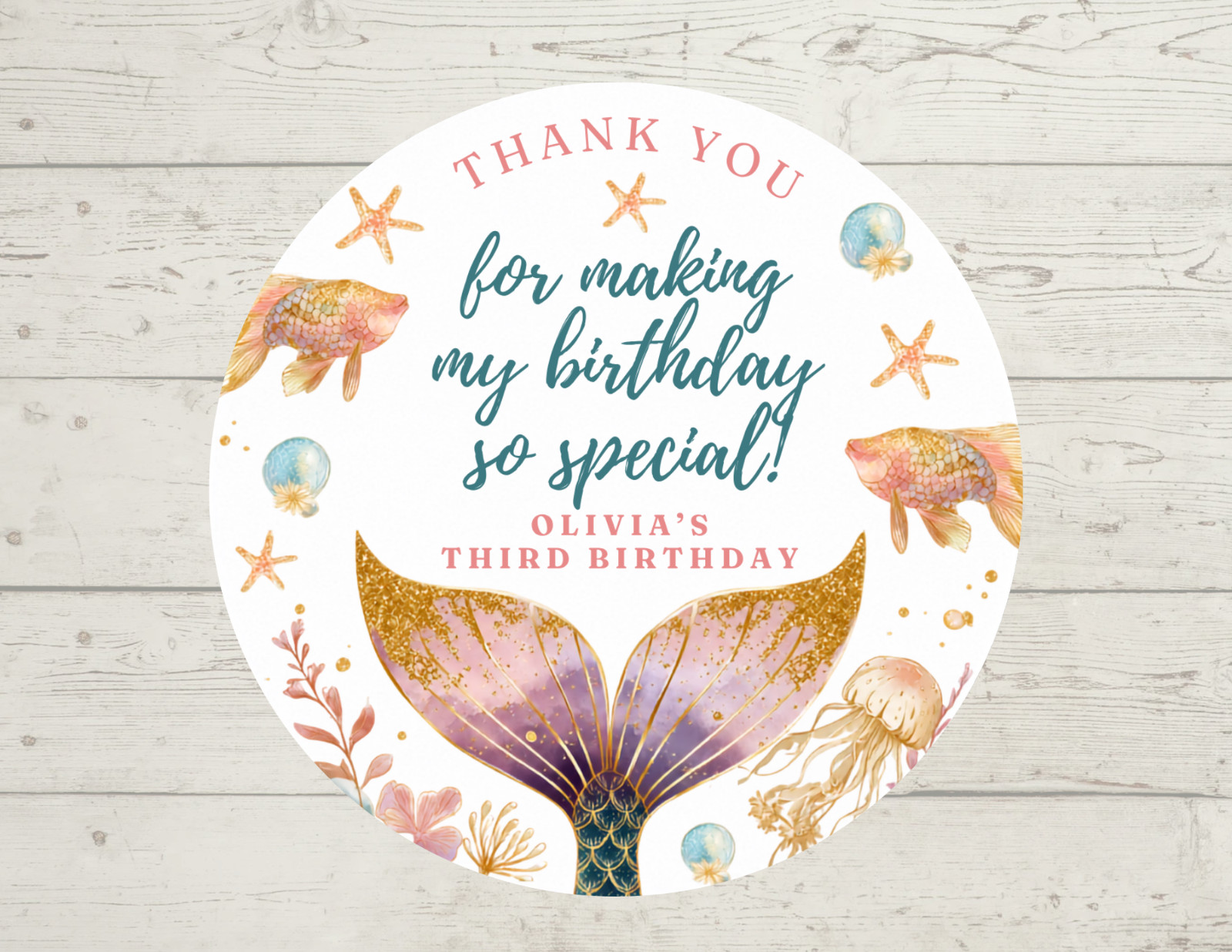 mermaid Birthday stickers personalized