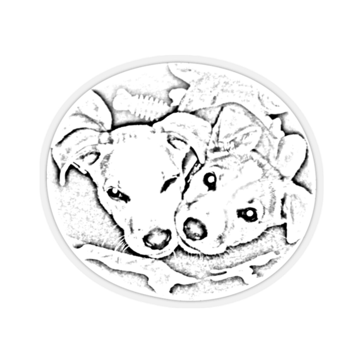 beautiful stiker with two puppies with sweet look, black and white