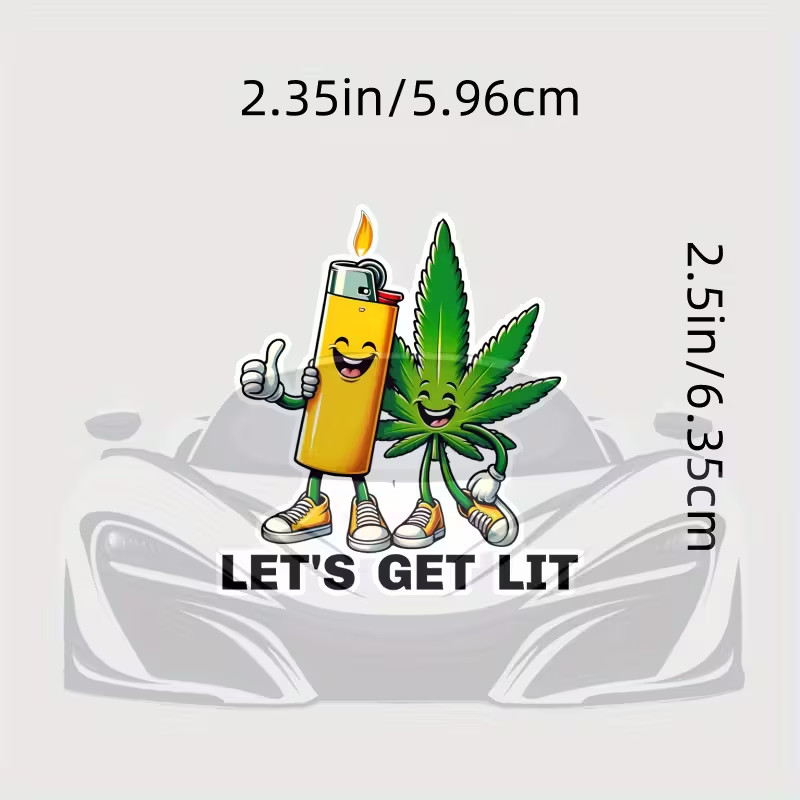 "LET'S GET LIT" 420 Cannabis Vinyl Sticker, Matte Finish, Irregular Shape, Self-
