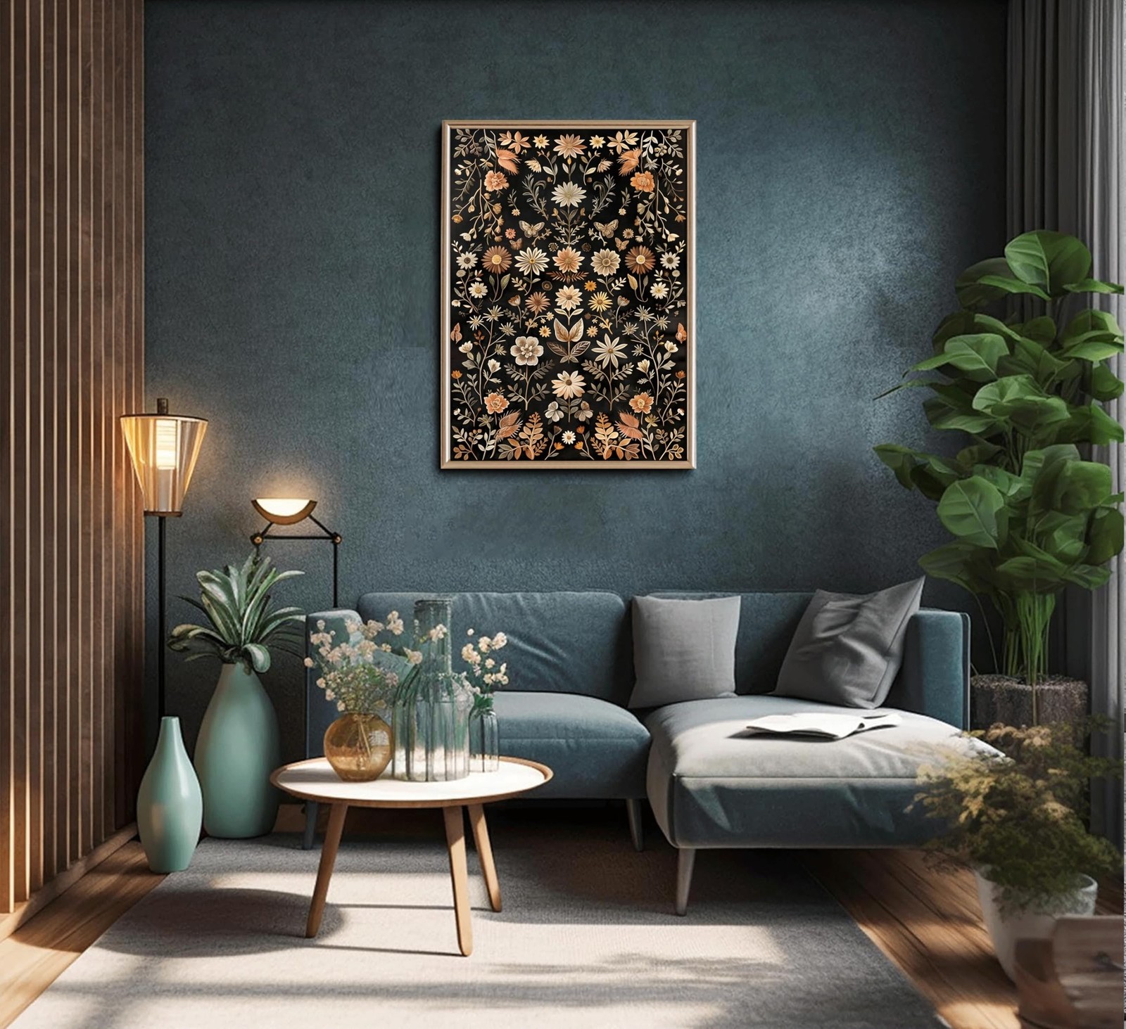 Vintage Dark Floral Wall Art Moody Flowers Wall Decor Black Wildflower Canvas…