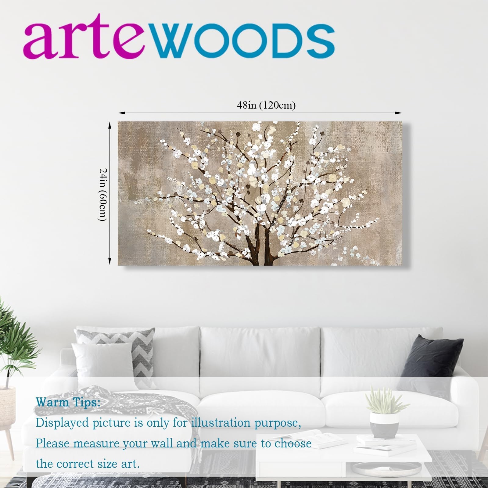 arteWOODS Flower Canvas Wall Art for Living Room Plum Blossom Pictures for Be…