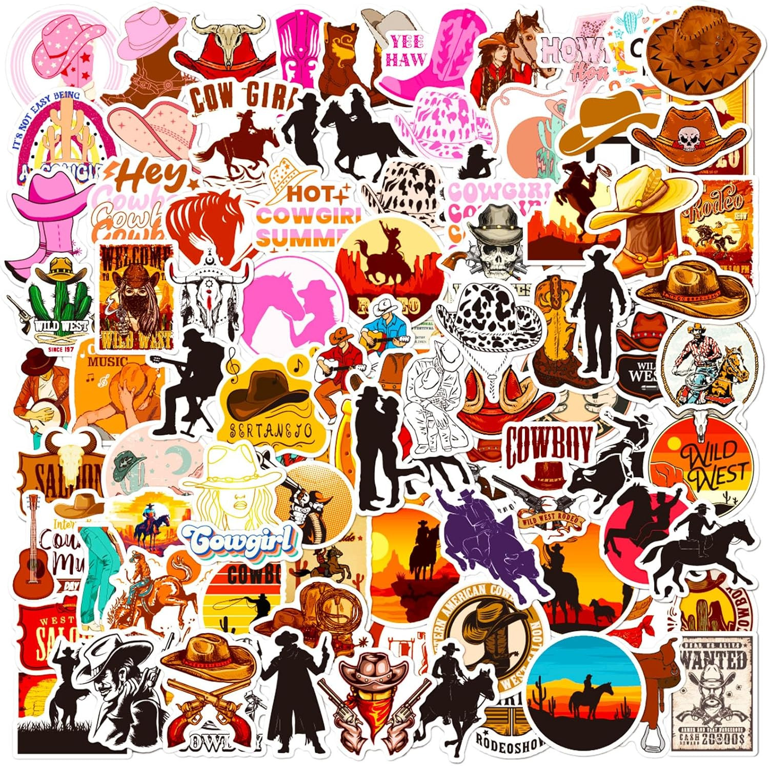 Cowboy Stickers Cowgirl Stickers Combo 100 PCS, Country Western Decals Vinyl Wat