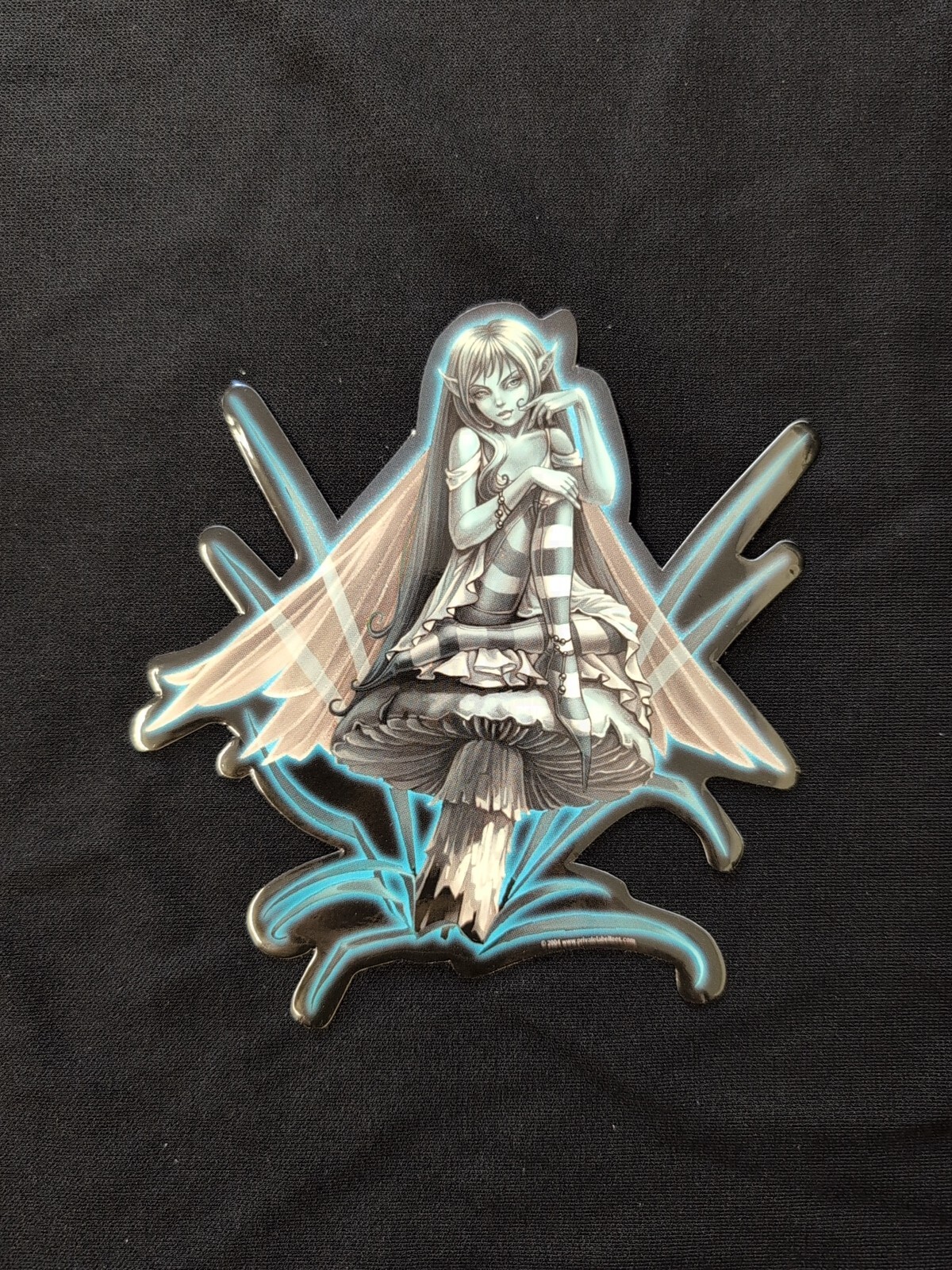 Turquoise Garden Fairy On Mushroom Bumper Sticker Vinyl Decal 4.5”x 4.5”