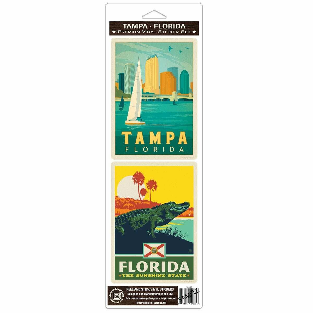 Tampa Florida Alligator Sticker Set of 2 Vintage-Style Suitcase Decals