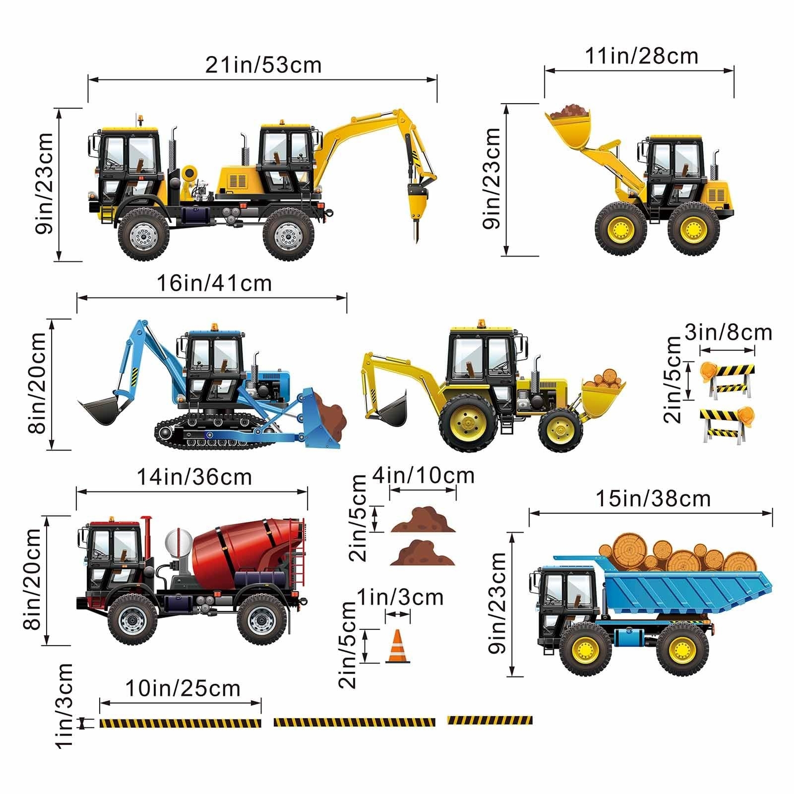 Construction Vehicles Wall Decals – Car Boys Bedroom Wall Stickers – Baby Nur…