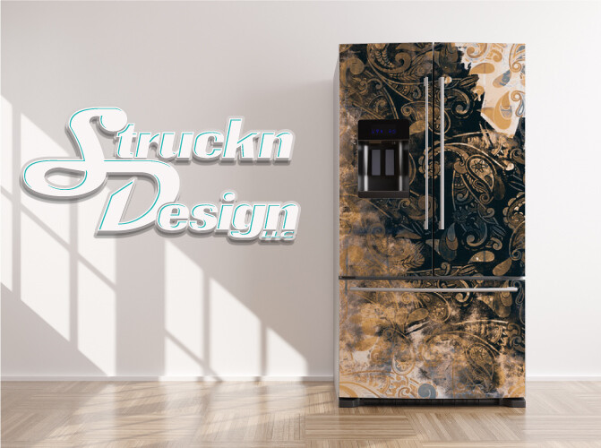 Floral Grunge Texture Teal Blue Beige Fridge Freezer Wrap Side Door Vinyl Decal