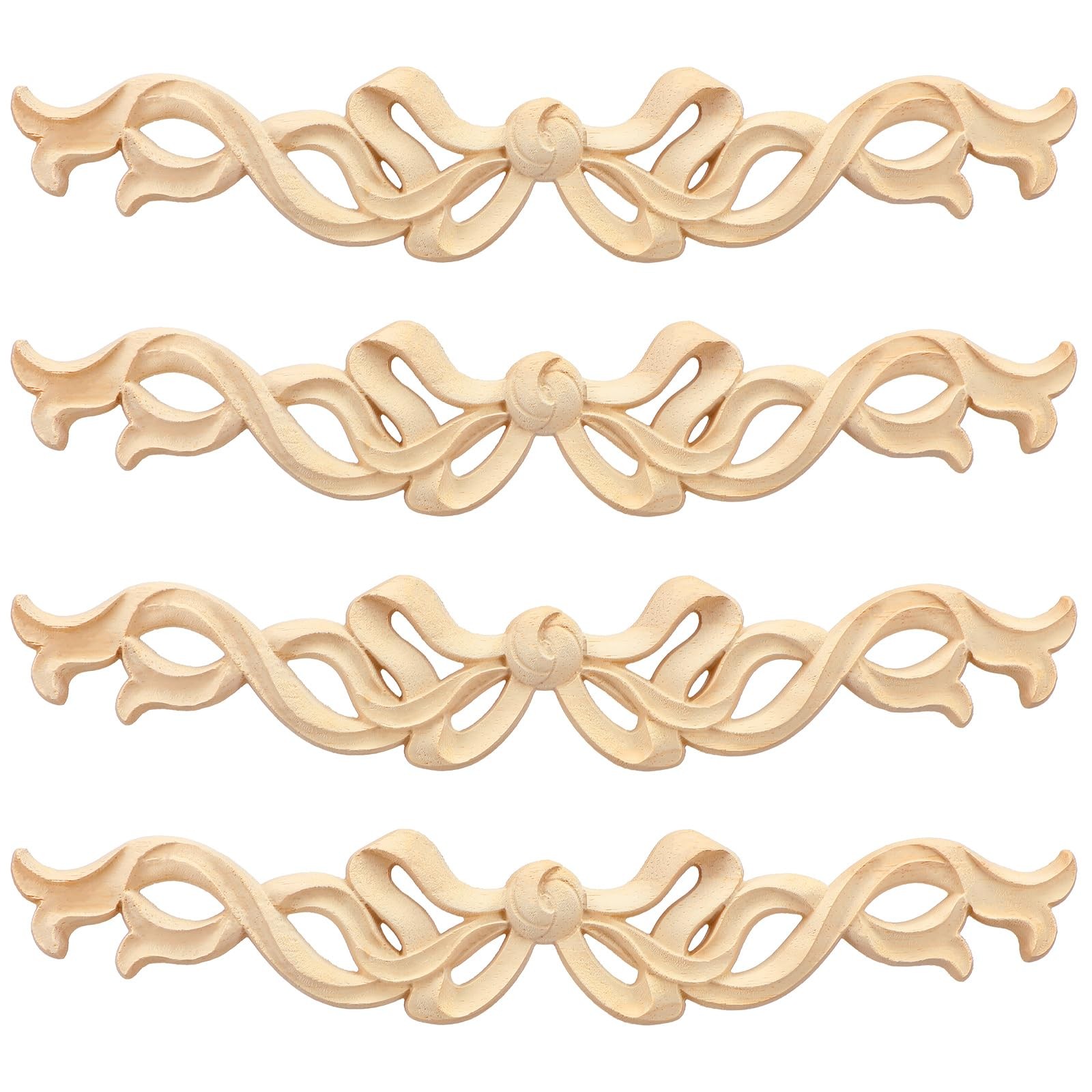 4 Pcs Wood Bow Appliques for Furniture Wood Appliques Onlays Decorative Frame…