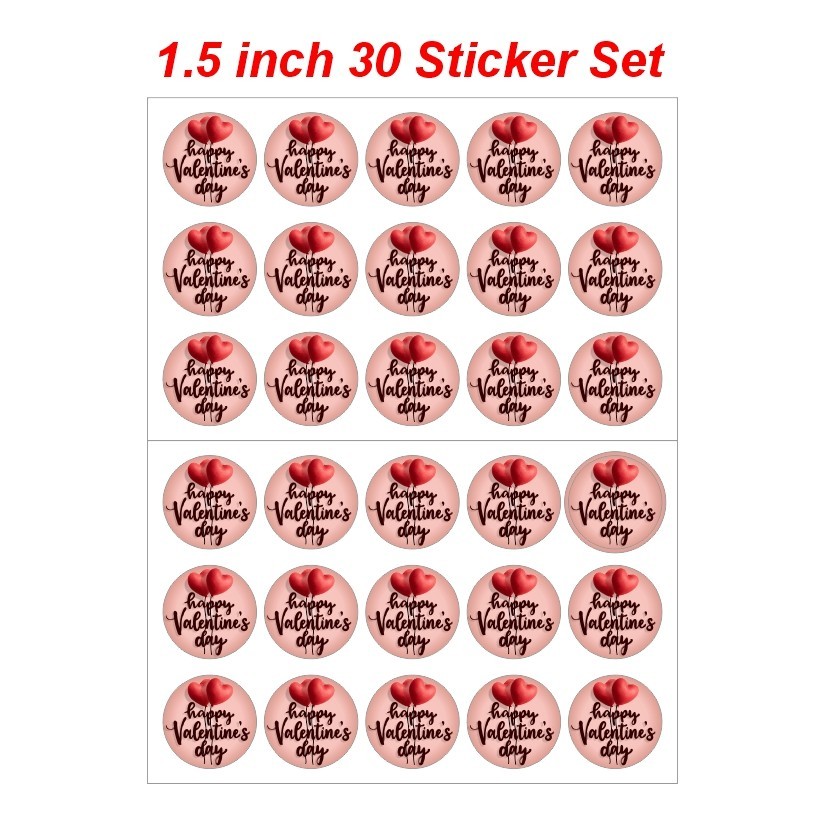 Happy Valentine's Day Heart Shape Stickers Set, 1.2" & 1.5"