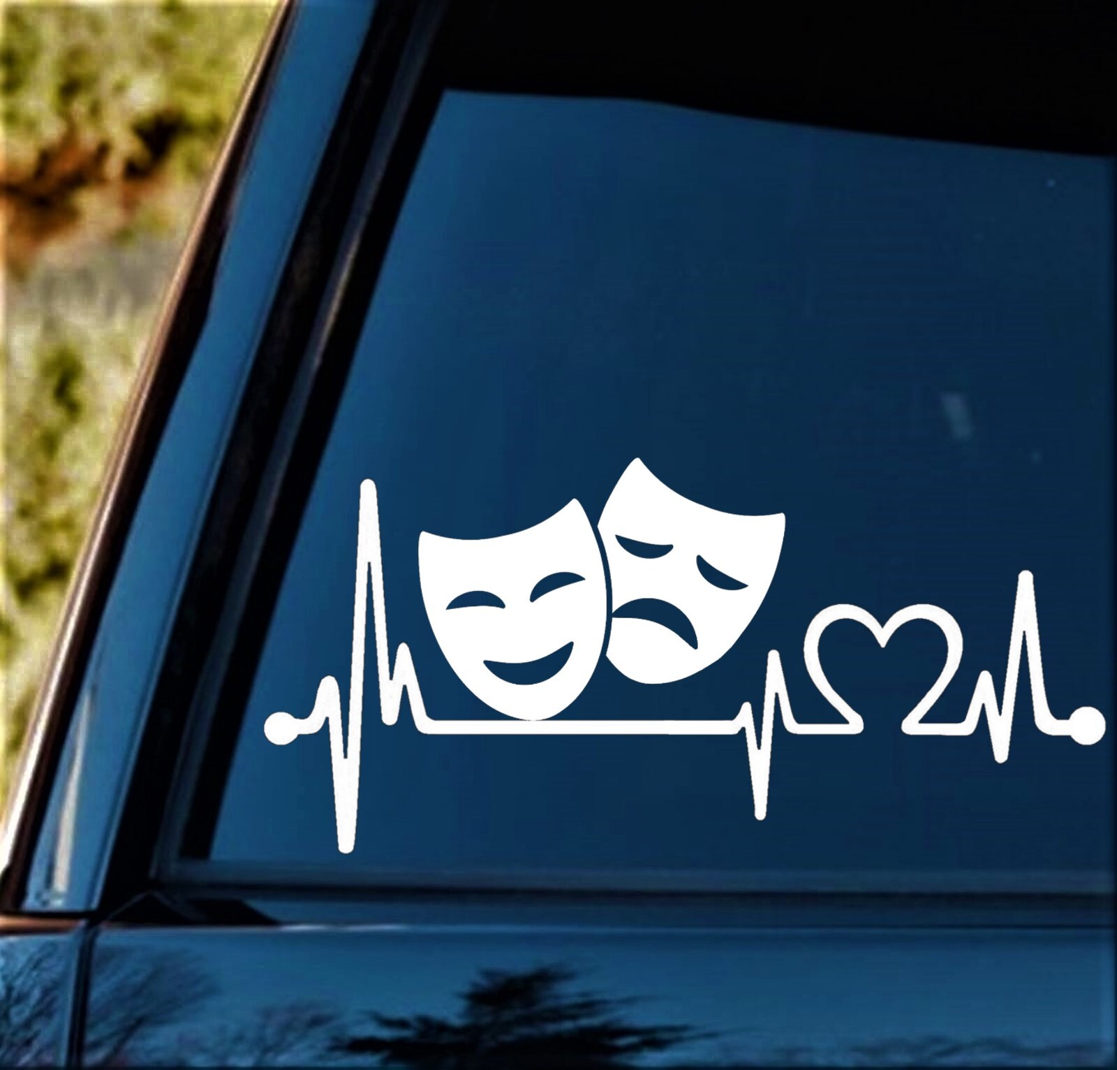 Comedy Tragedy Drama Theater Masks Heartbeat Lifeline Decal Sticker for Car 2089