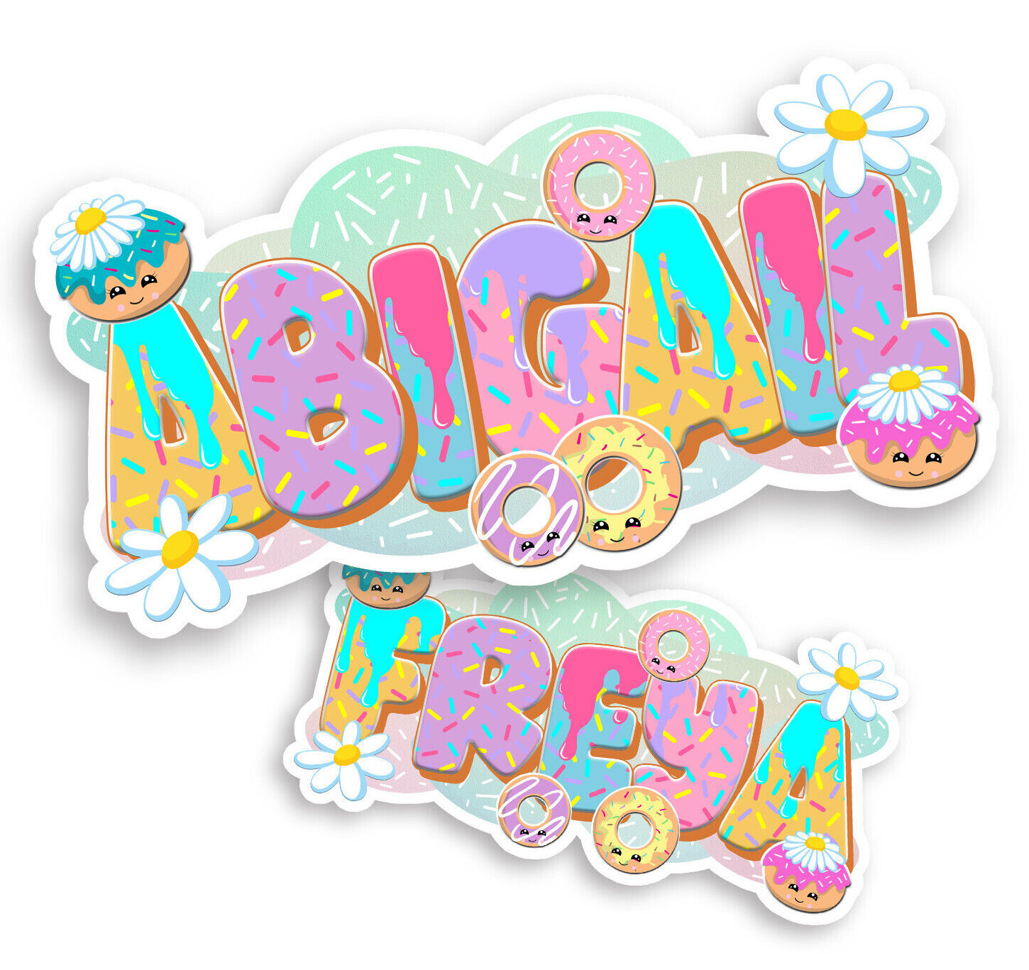 Custom Name Stickers • Waterproof Vinyl • Cute Donut Design • Sweet Lovers Gift