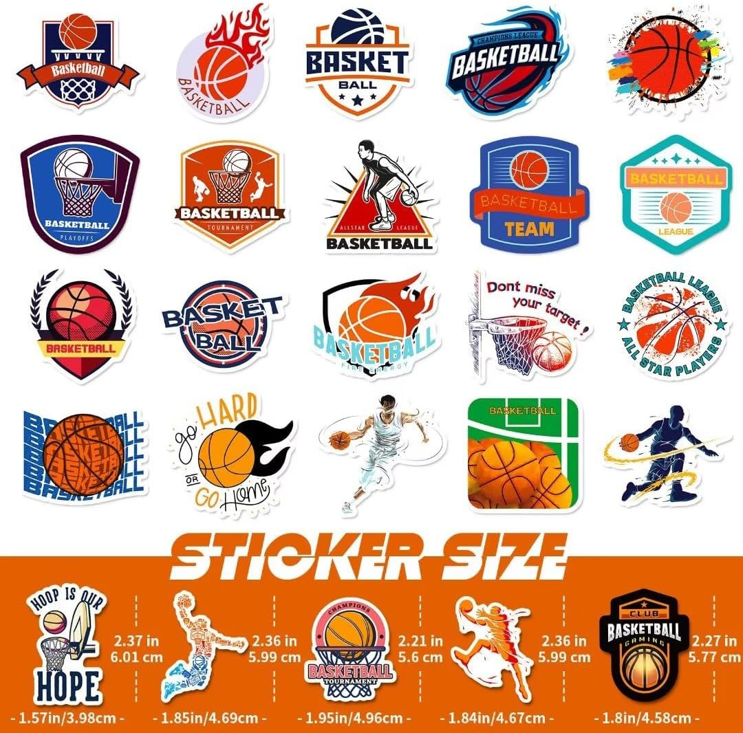 Basketball Stickers for Kids Teens Adults, 100PCS Vinyl Waterproof Basketball Sp