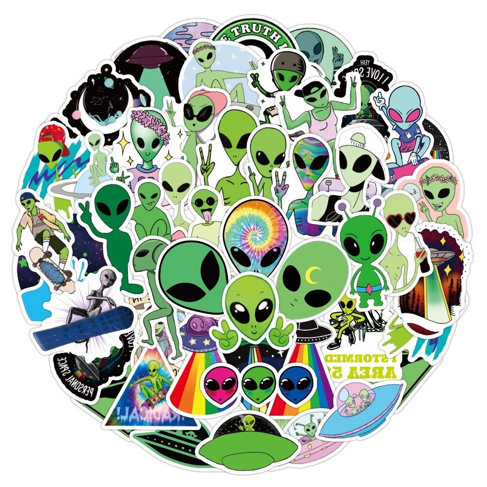 50Pcs Space Alien sticker UFO Astronaut Planet Stickers Skateboard labtop Decal