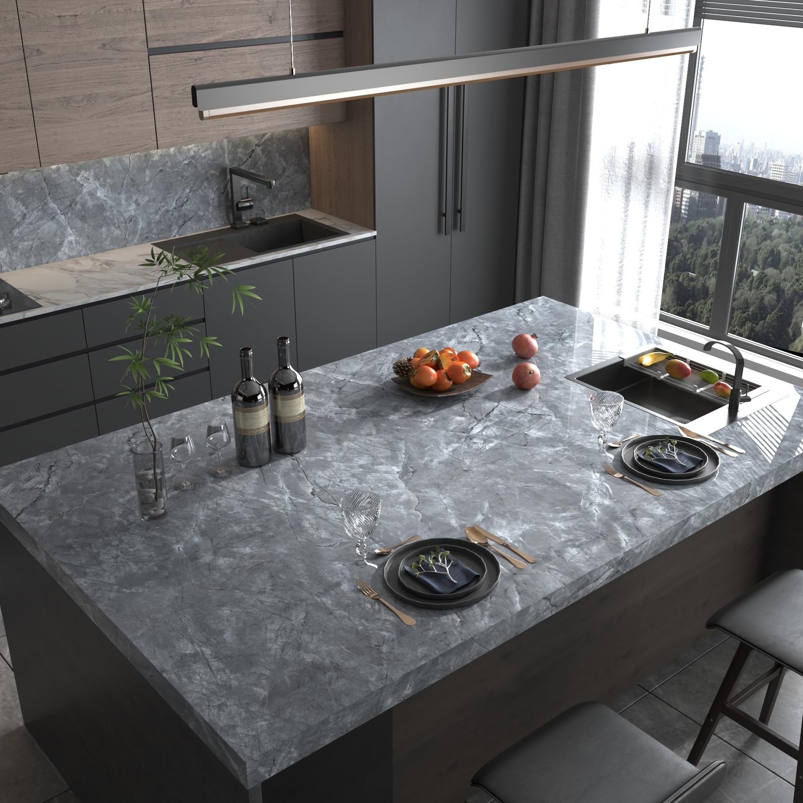 Gray Marble Contact Paper for Countertops Cabinets 16x354inch Glossy Marble P…