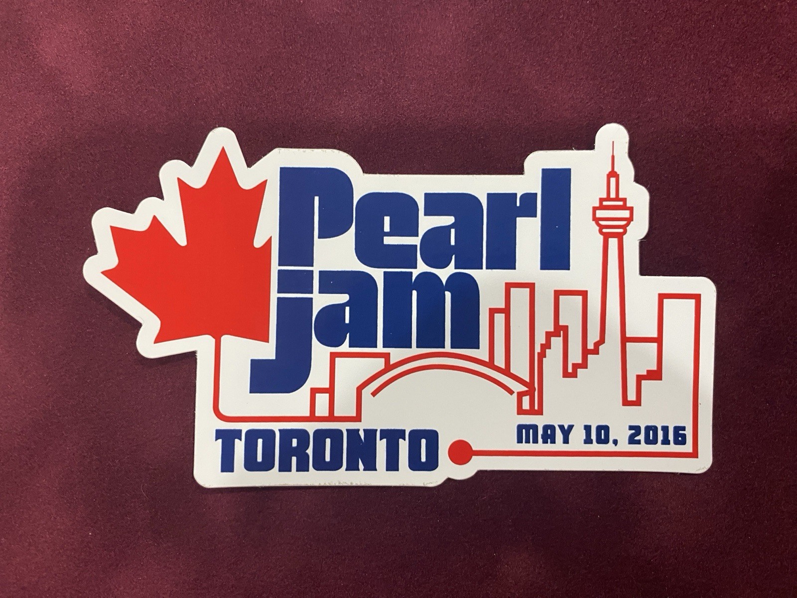 Pearl Jam Toronto, Ontario Canada May 10, 2016 TOUR STICKER – New / Unused.