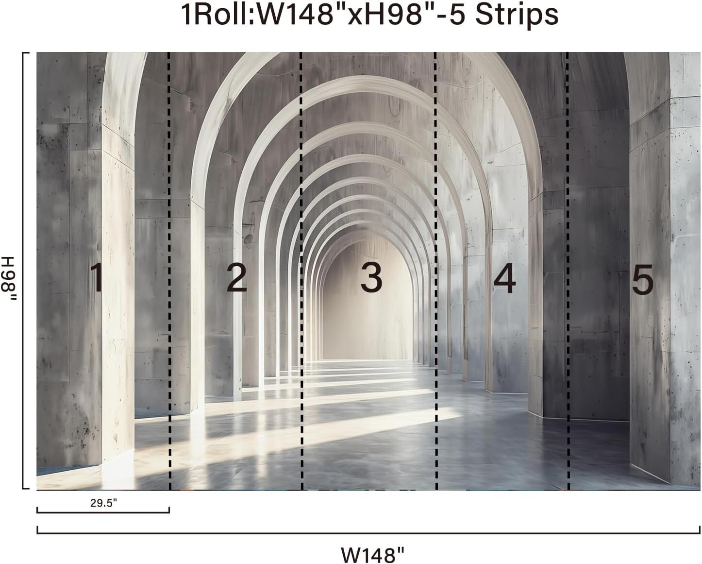 3D Wallpaper Archway Wall Mural Peel & Stick Modern Space Door Gray 148" x 98"