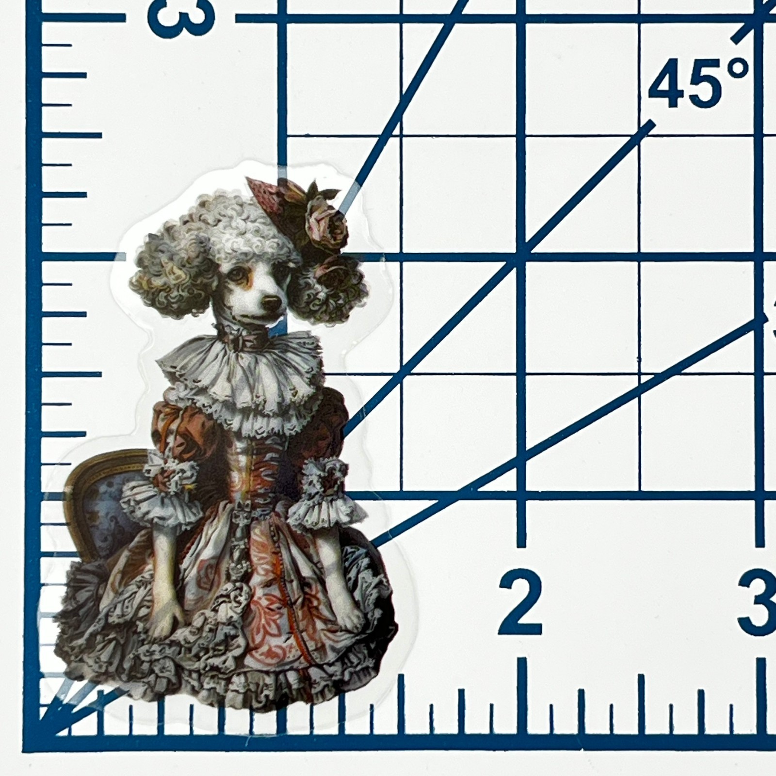 Victorian Poodle Vinyl Sticker Transparent Anthropomorphic Dog Vintage Ephemera