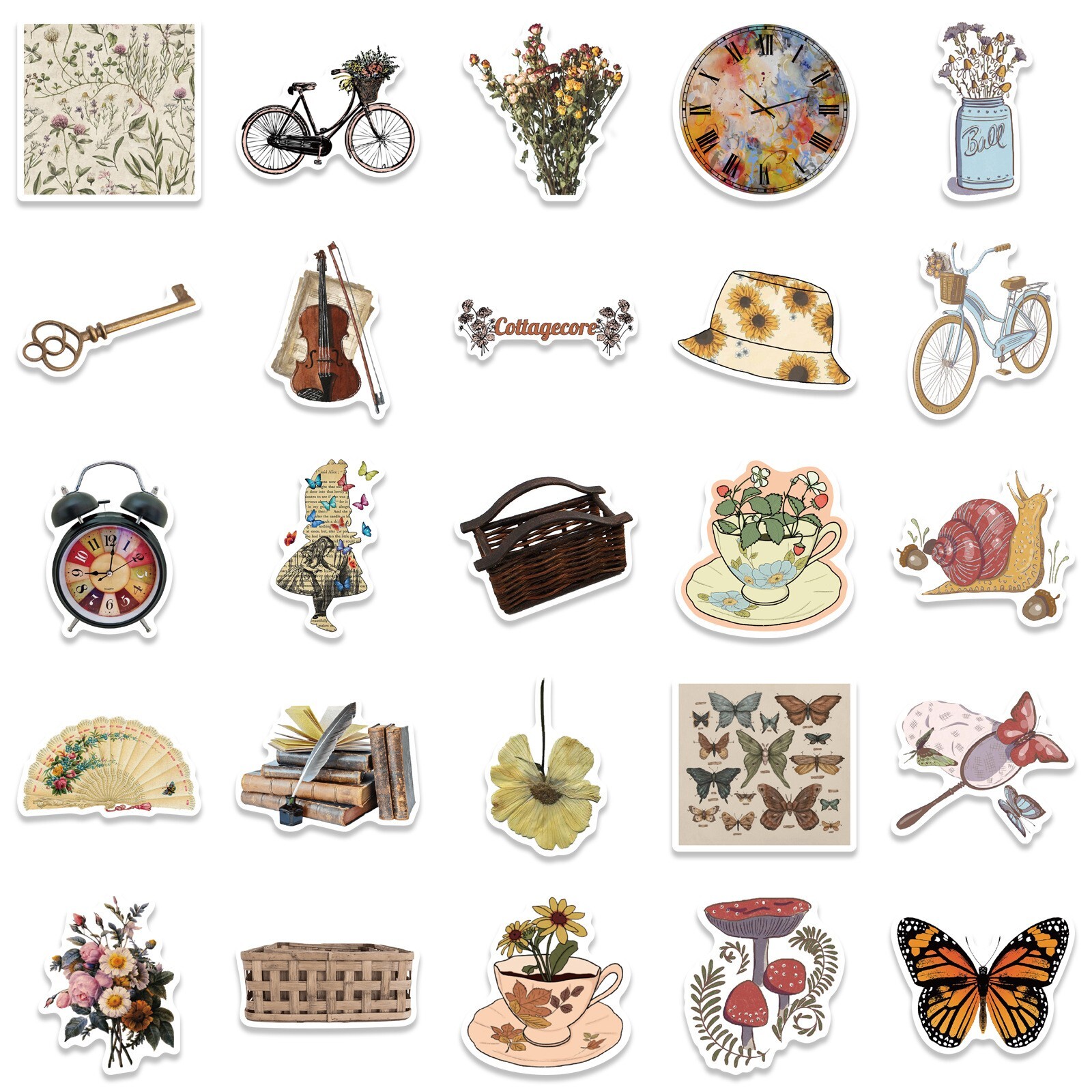 200pcs RETRO COTTAGECORE MAGIC Stickers, Stamps Books Flowers Rainbow,214