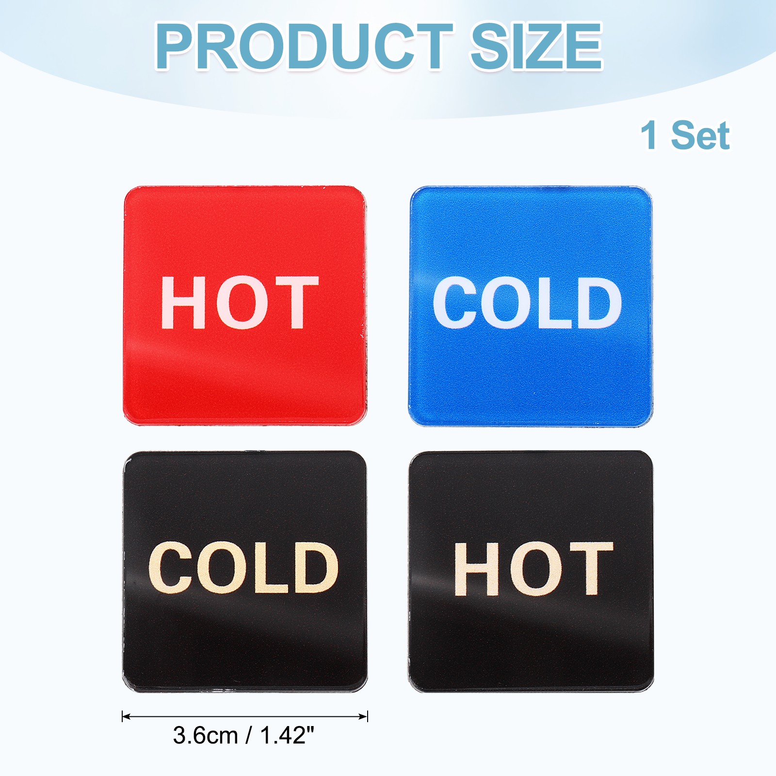 2Set Hot and Cold Self-adhesive Stickers Square, Black/Black and Red/Blue