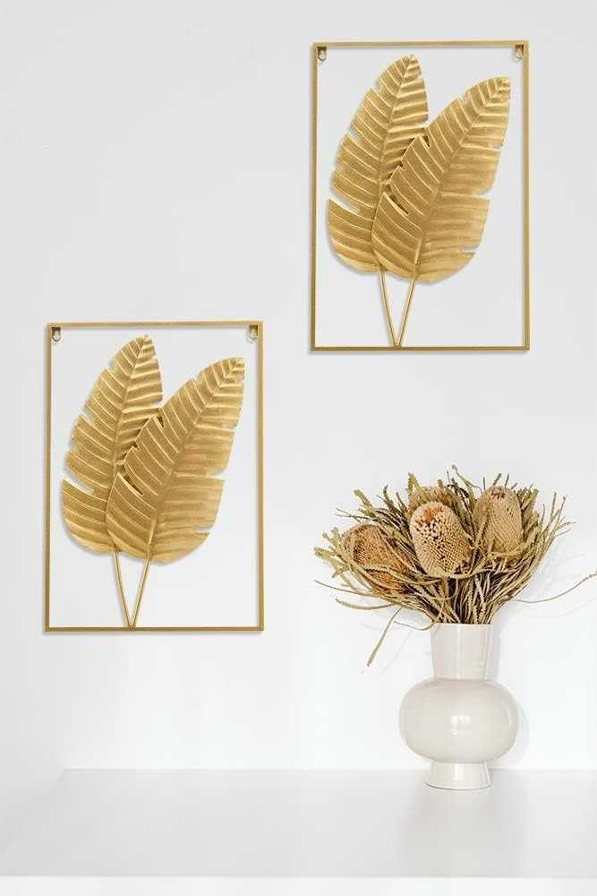 Sophisticated 24"x16" Ginkgo Leaf Metal Art – Set of 2 for Modern Spaces