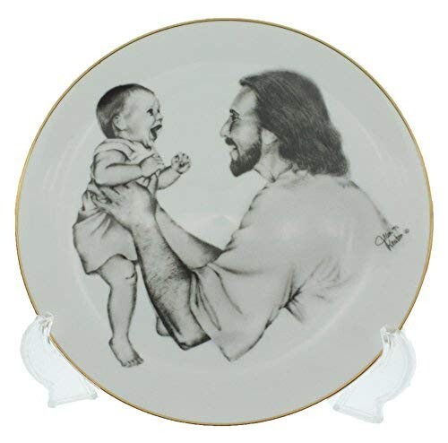 P14 Christ with Child Up Plate White plate w/easel Mormon One Moment In Time LDS