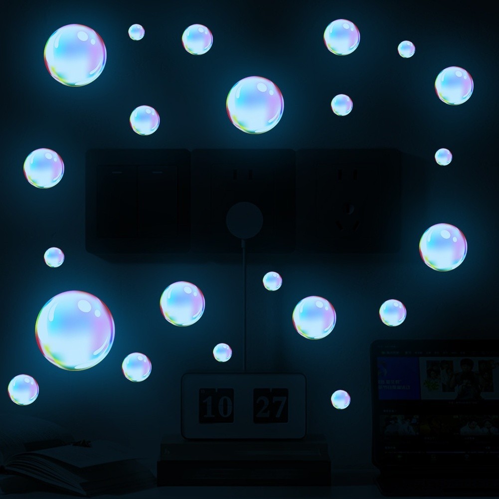 Glow in Dark Blue Sea Bubble PVC Wall Decal for Bedroom Living Room 20x20cm