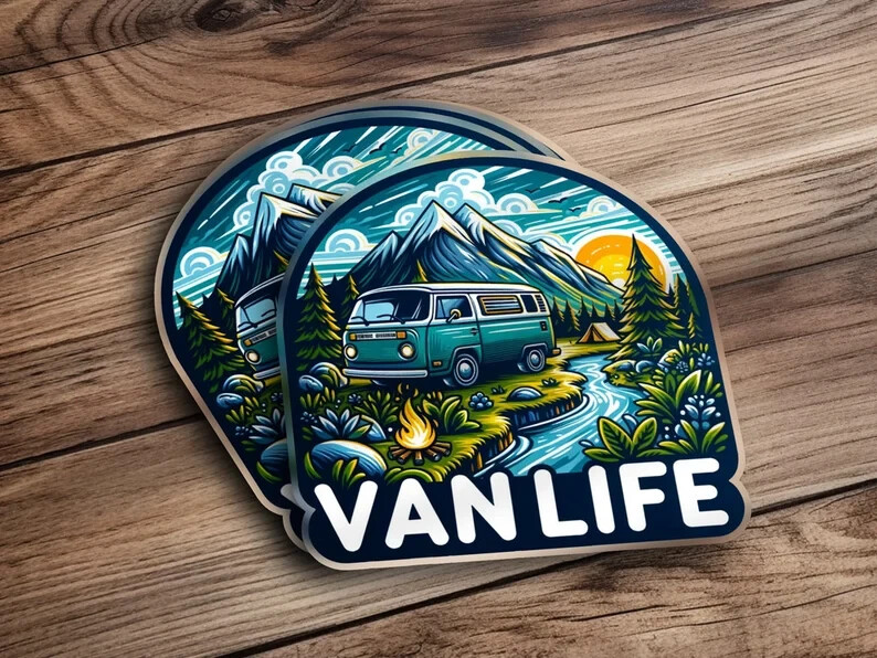 Van Life Sticker – Water-Resistant Camping Decal, Mountain Nature, Outdoor Adven