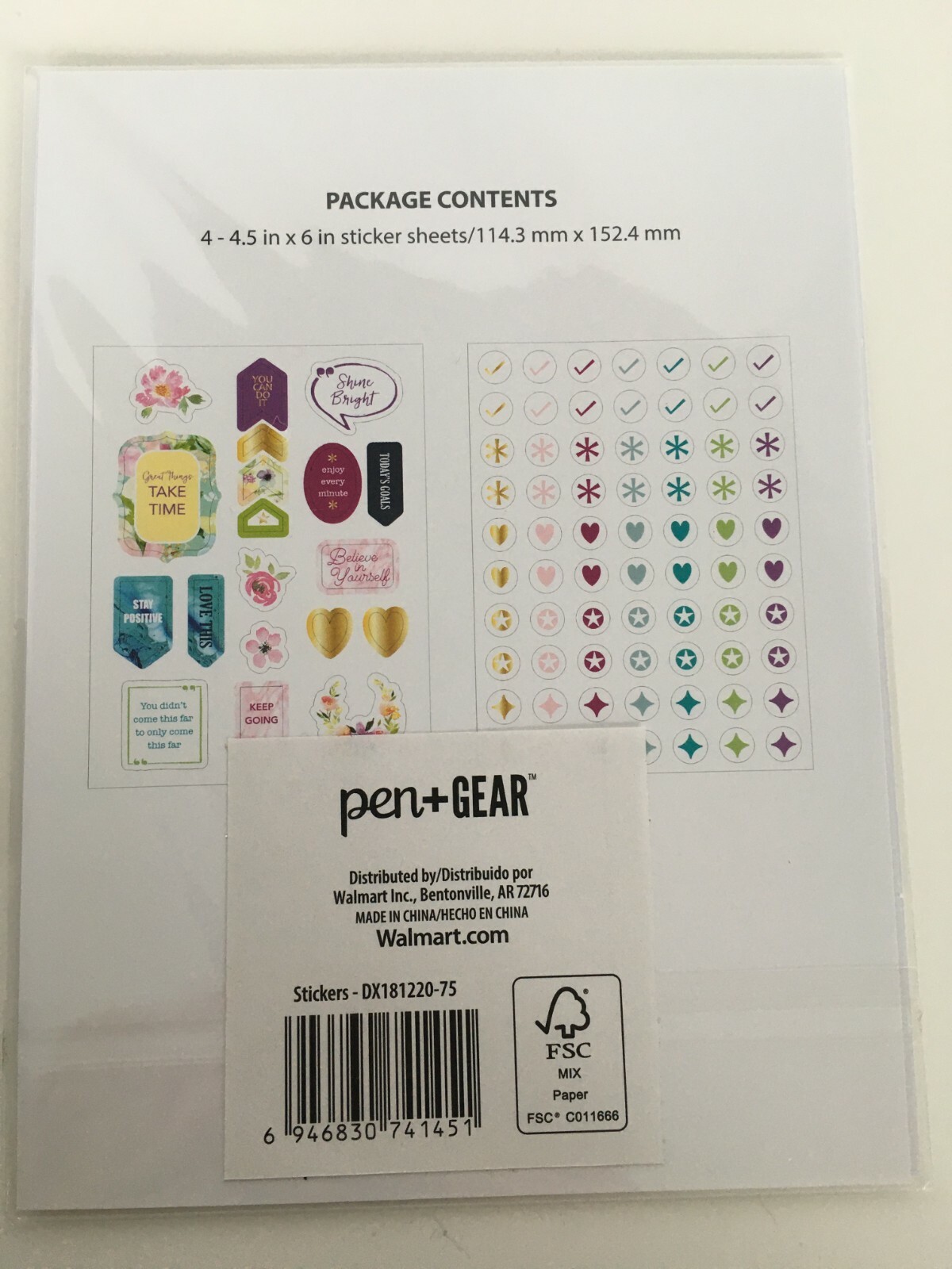 Pen and Gear Stickers 4 Sheets Positive Note Inspiration Keep Going Shine Bright