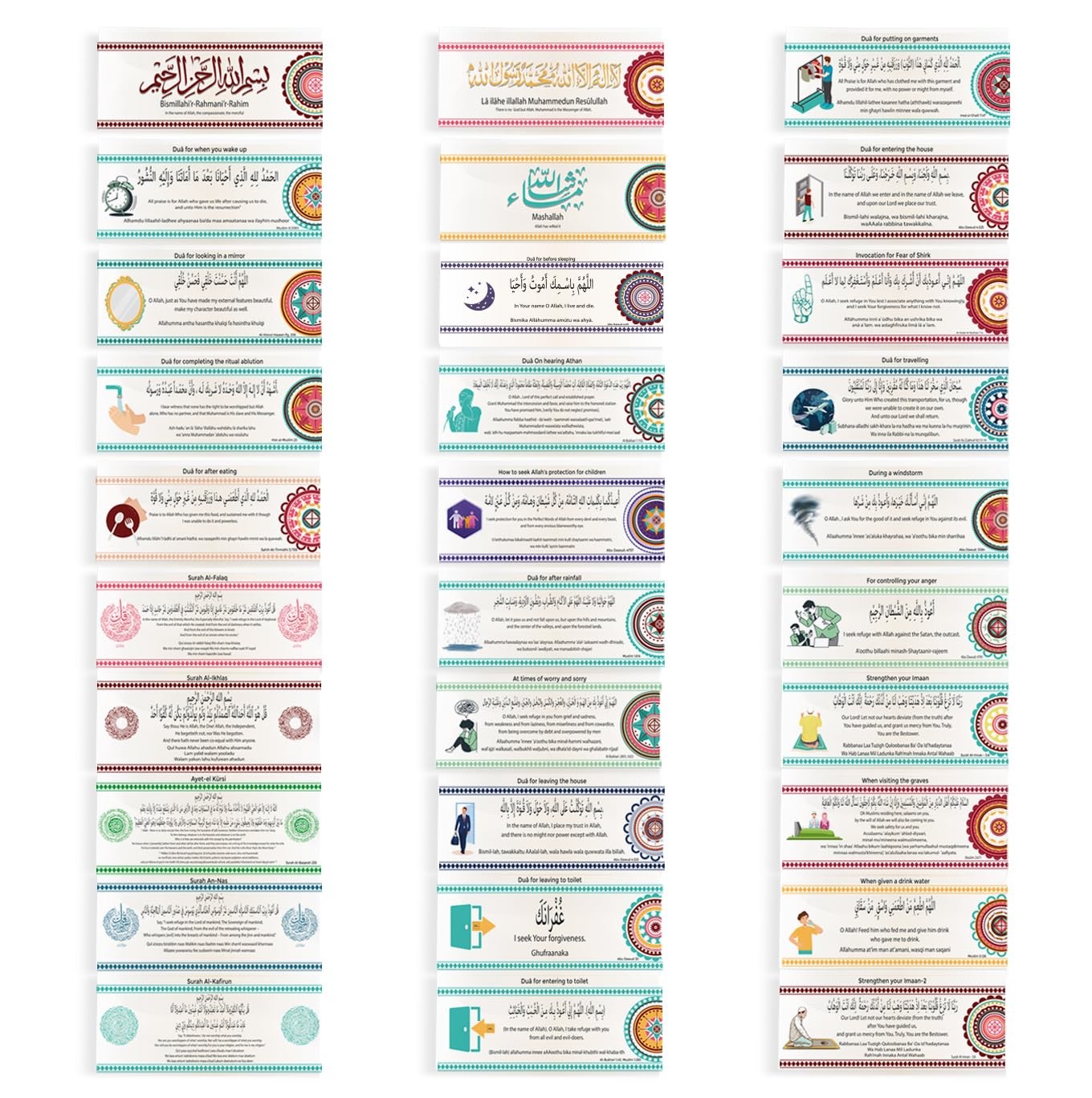 Set of 30 Islamic Quran Quotes with Arabic Letters Wall Decor Stickers Mixed