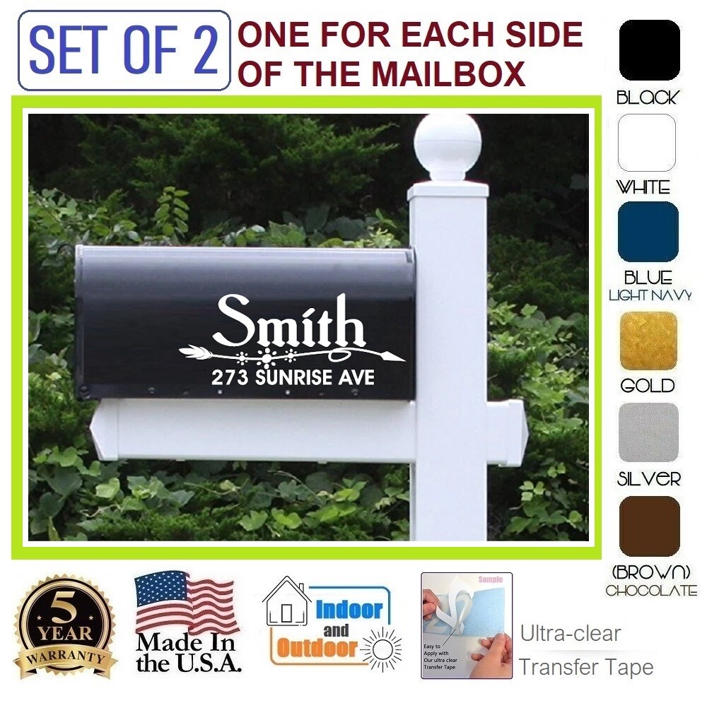 SET OF 2 CUSTOM PERSONALIZED VINYL MAILBOX NUMBERS NAME DECAL, (Model 24)