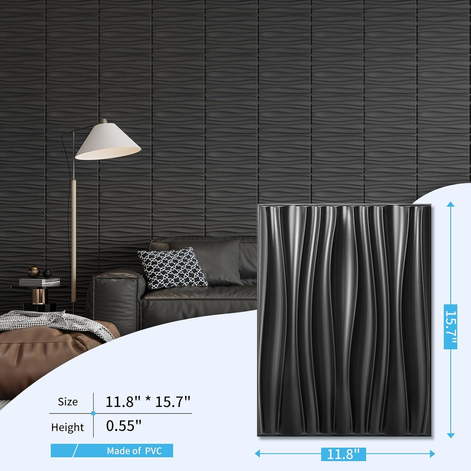 24-Pack 3D Wall Panels for Interior Home Décor, PVC Wavy Textured Accent Wall Pa