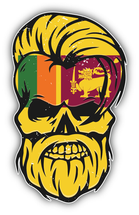 Grunge Beard Skull Sri Lanka Flag Sticker Decal