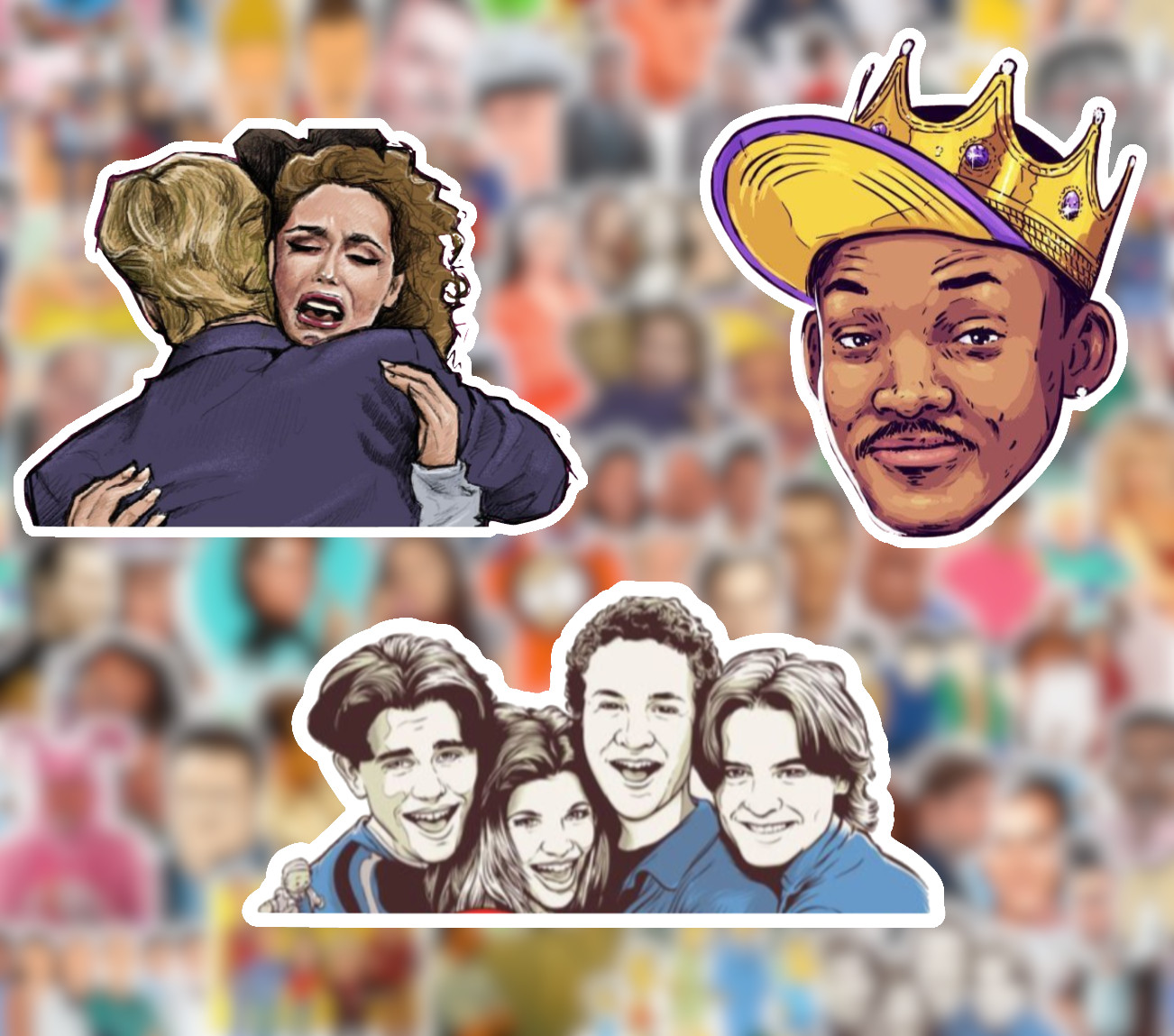 25/50 90's TV Show Sticker Pack-Matte Vinyl- Friends Seinfeld Simpsons