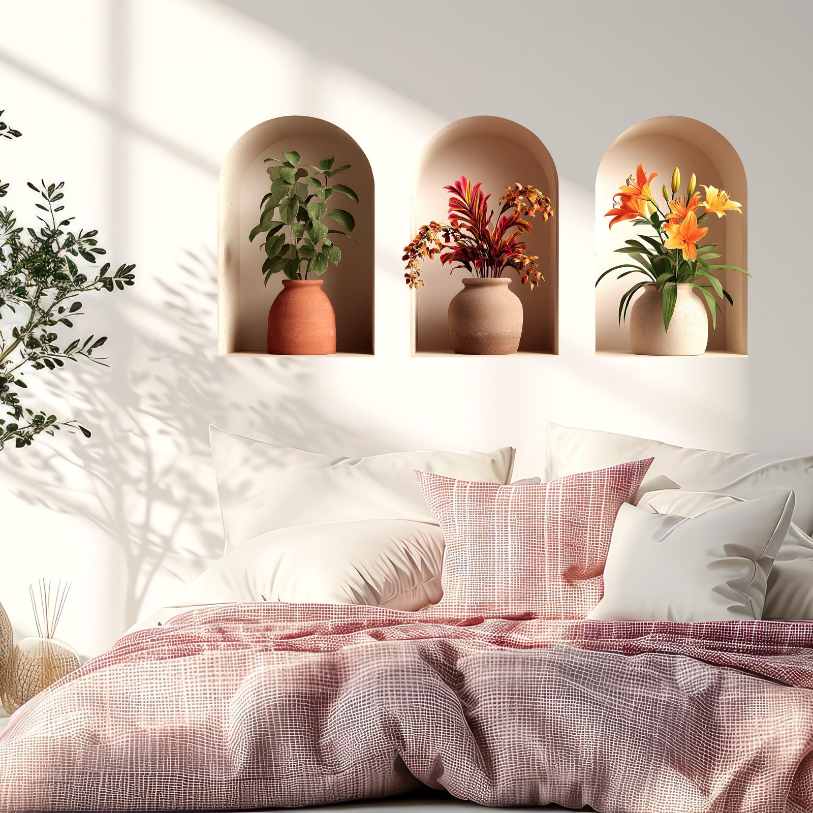 3D Potted Plants Wall Decal, Peel and Stick Green Plants Leaves Sticker Mural…