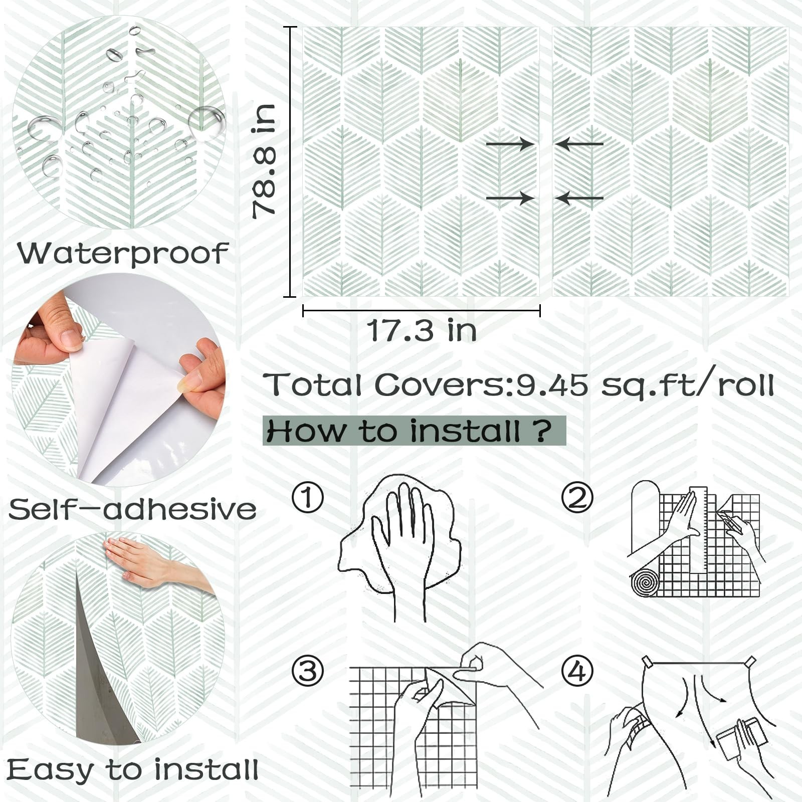 Modern Peel and Stick Wallpaper 17.3"×78.8" Geometric Wallpaper Boho Cont