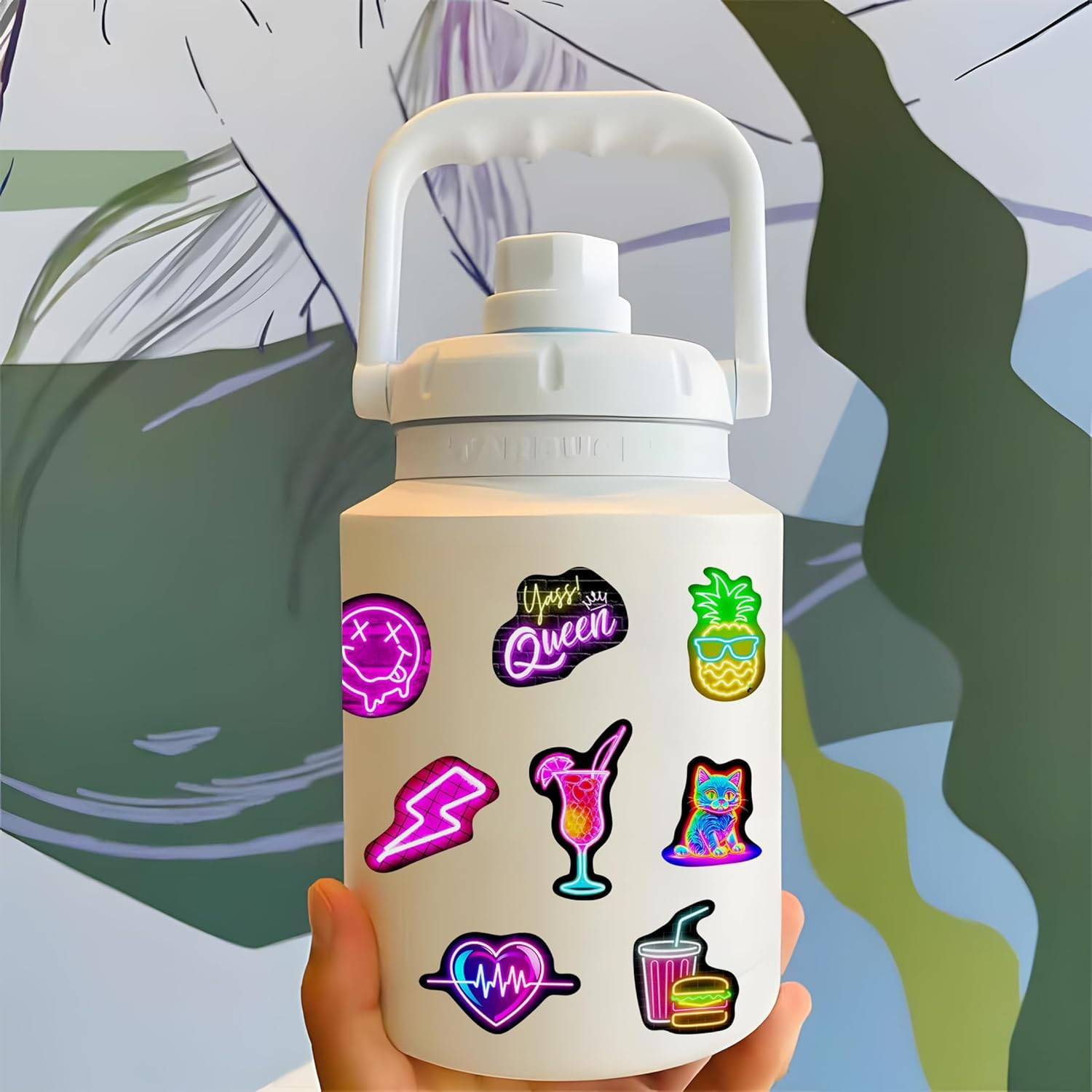 Neon Water Bottle Stickers for Kids, 70 Pcs Waterproof Vinyl Laptop Decals, Teen